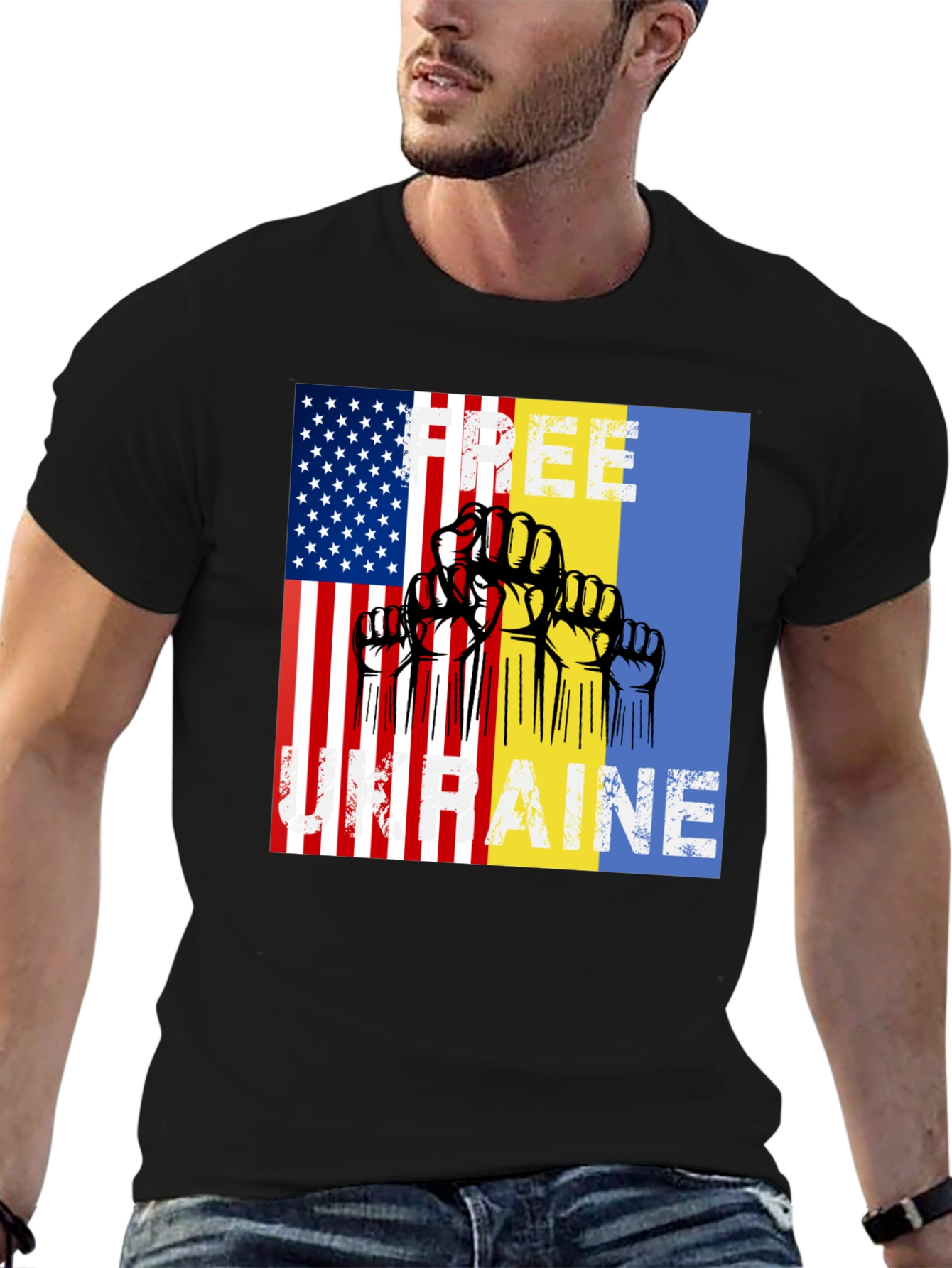 Free Ukraine T-Shirt USA & Ukrainian Flag