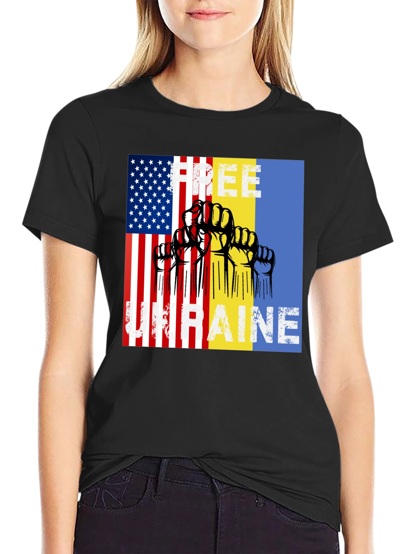 Free Ukraine T-Shirt USA & Ukrainian Flag