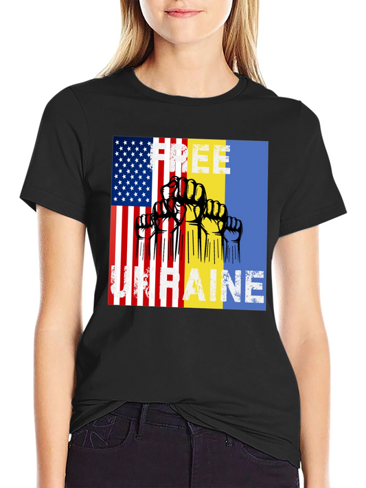Free Ukraine T-Shirt USA & Ukrainian Flag