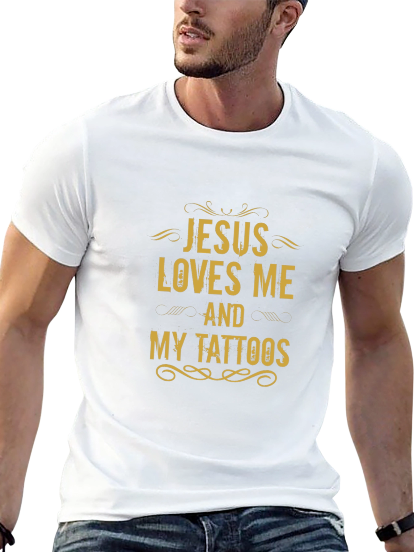 Jesus Loves Me and My Tattoos Black Graphic Tee