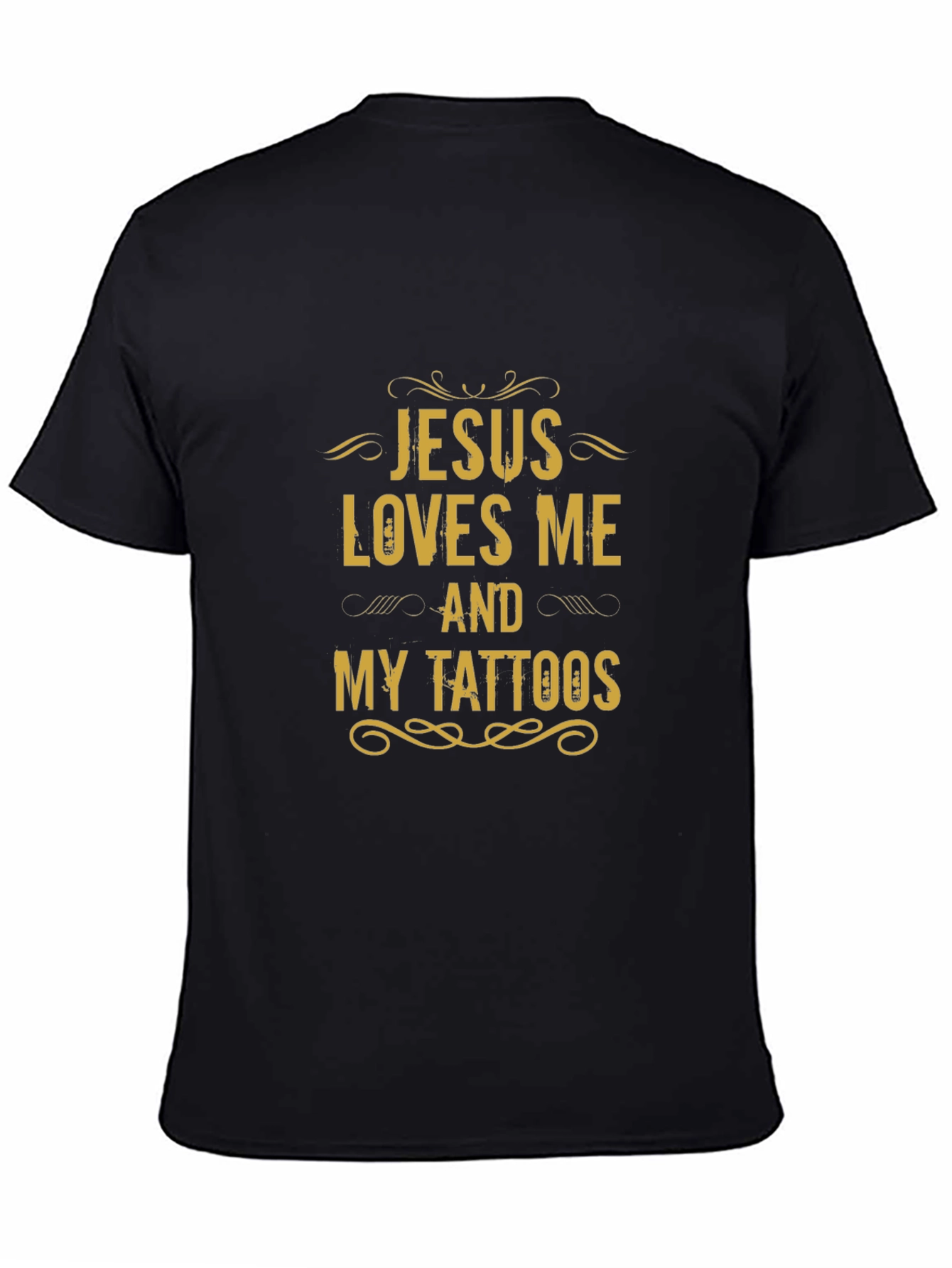 Jesus Loves Me and My Tattoos Black Graphic Tee