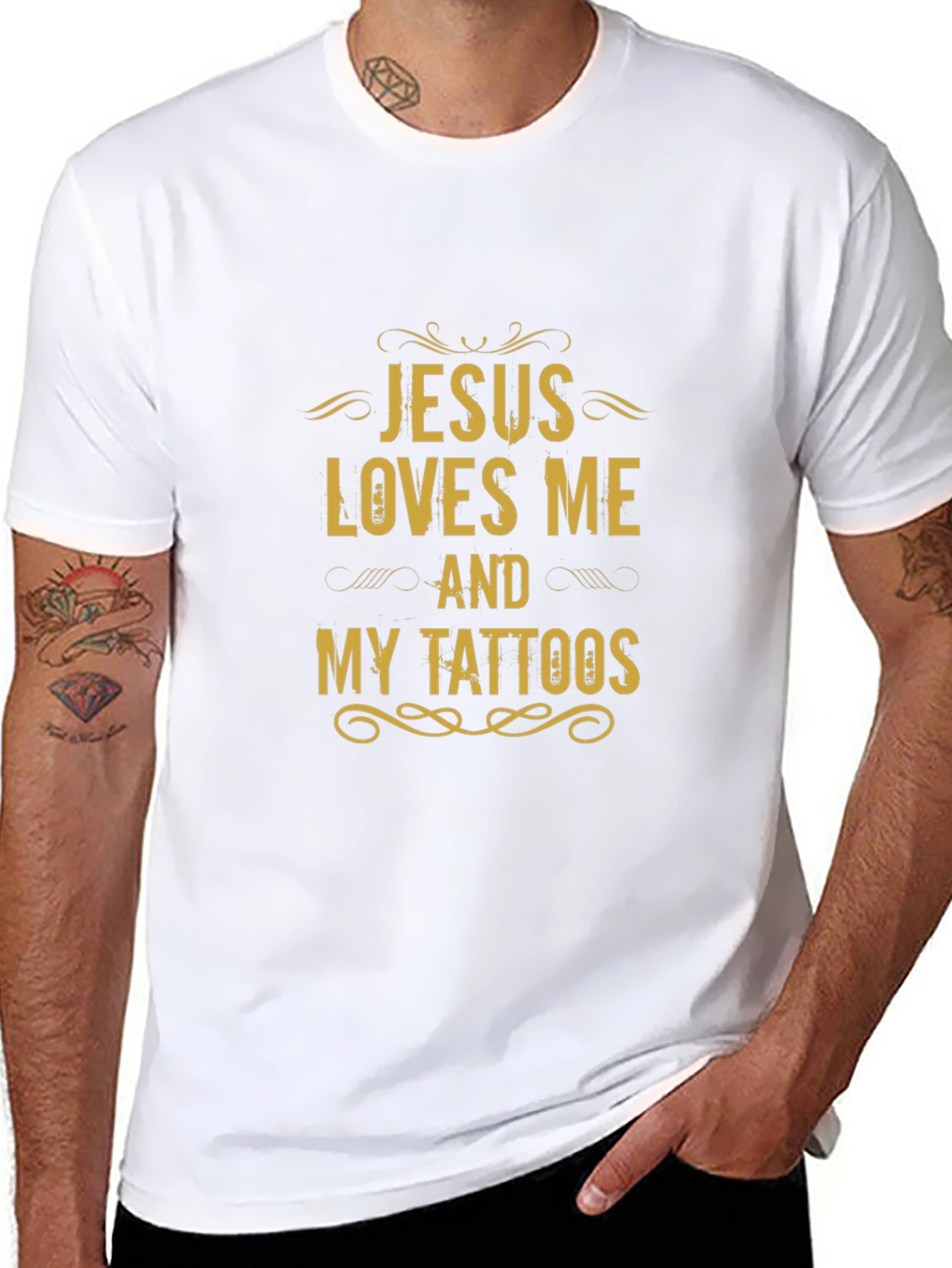 Jesus Loves Me and My Tattoos Black Graphic Tee