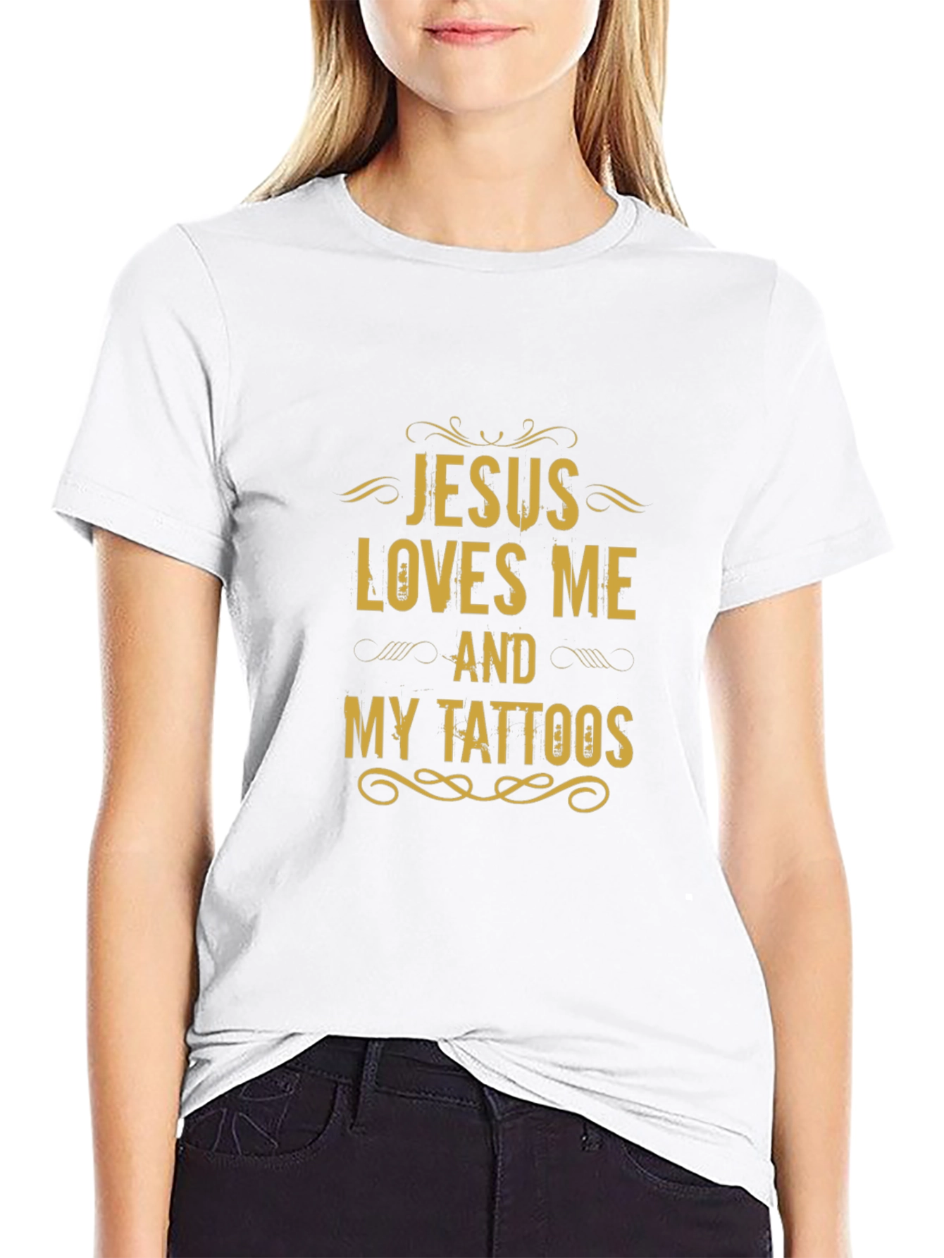 Jesus Loves Me and My Tattoos Black Graphic Tee
