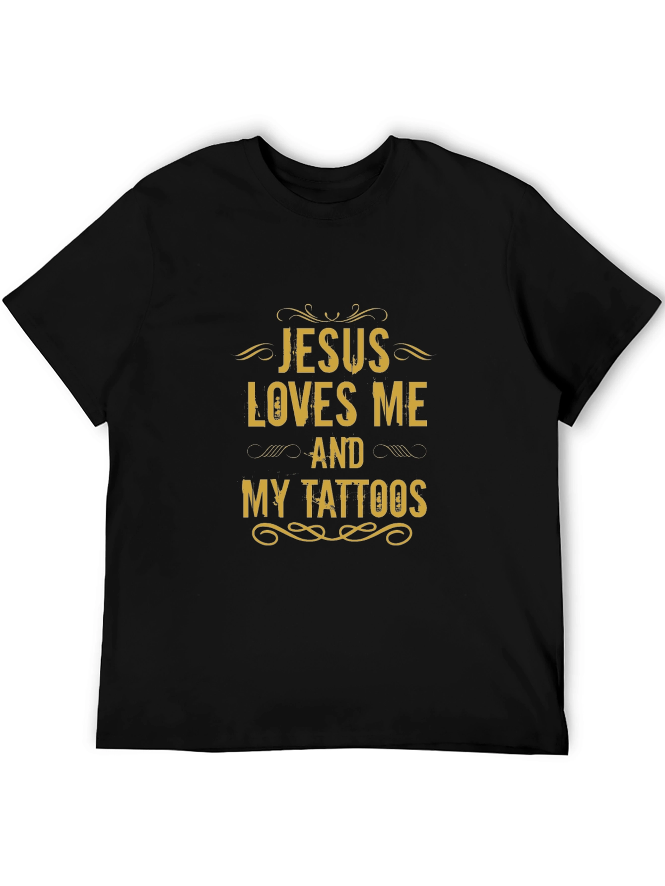 Jesus Loves Me and My Tattoos Black Graphic Tee