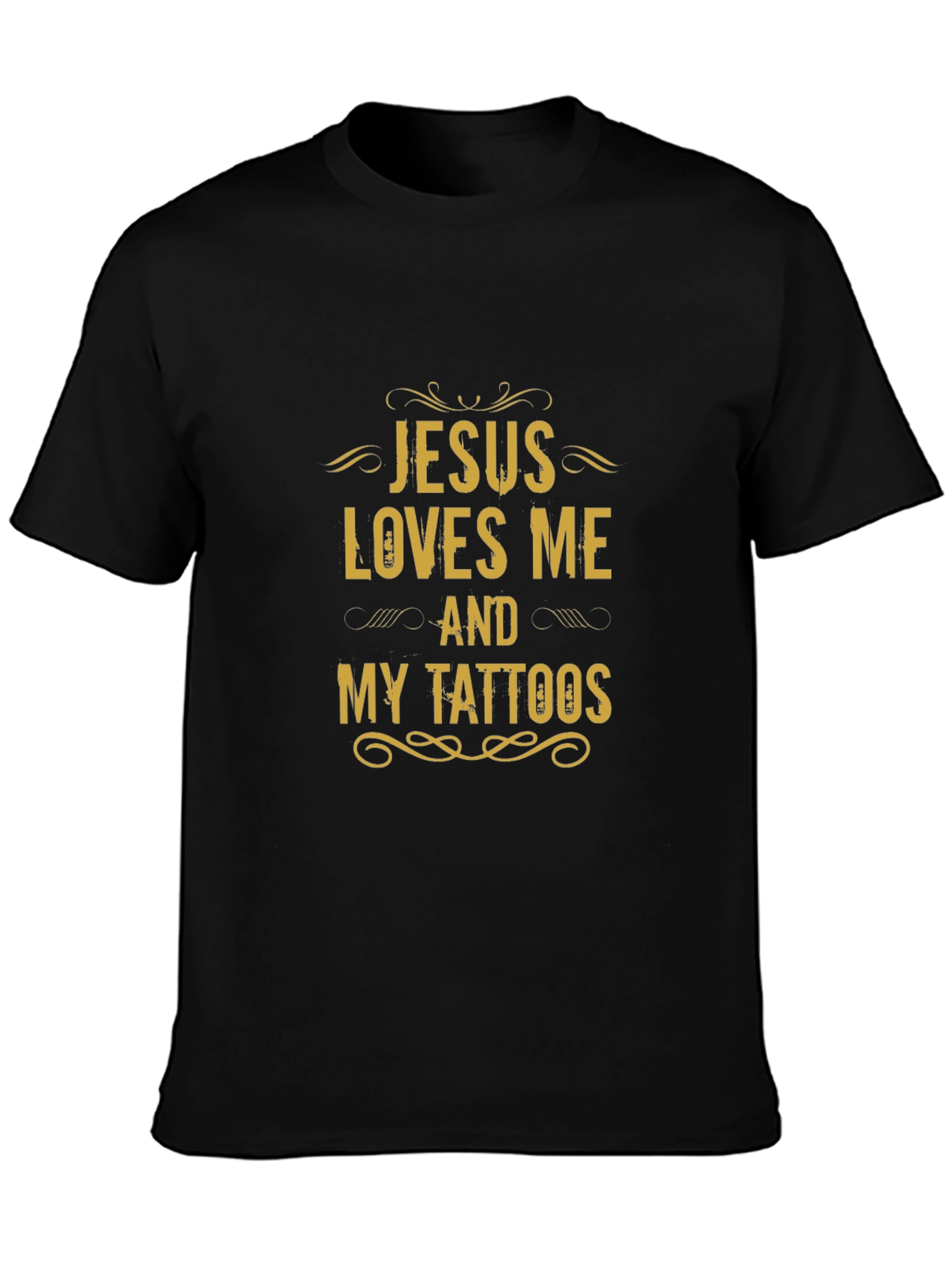 Jesus Loves Me and My Tattoos Black Graphic Tee