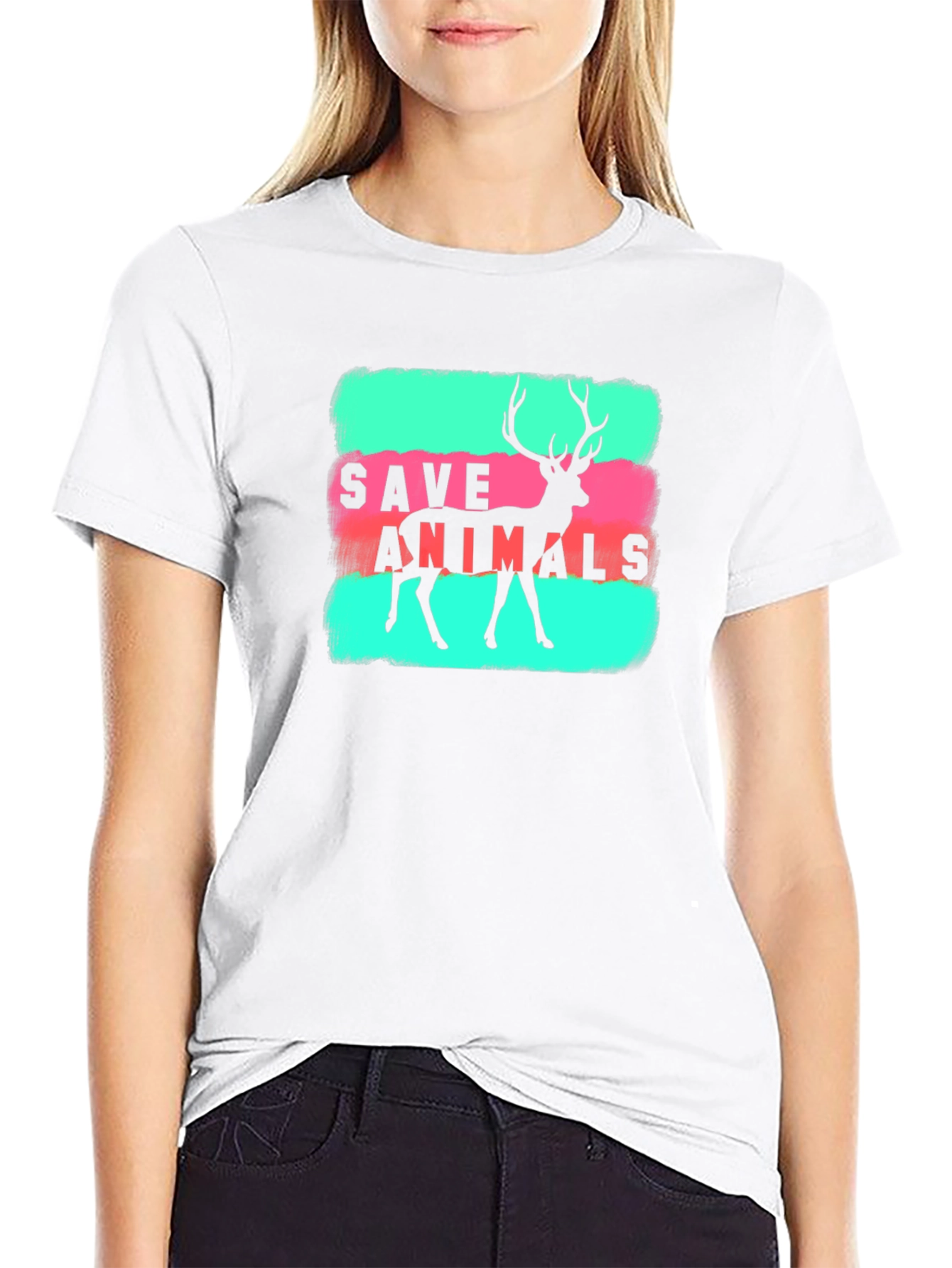 Save Animals Deer Graphic Tee - Black Cotton T-Shirt