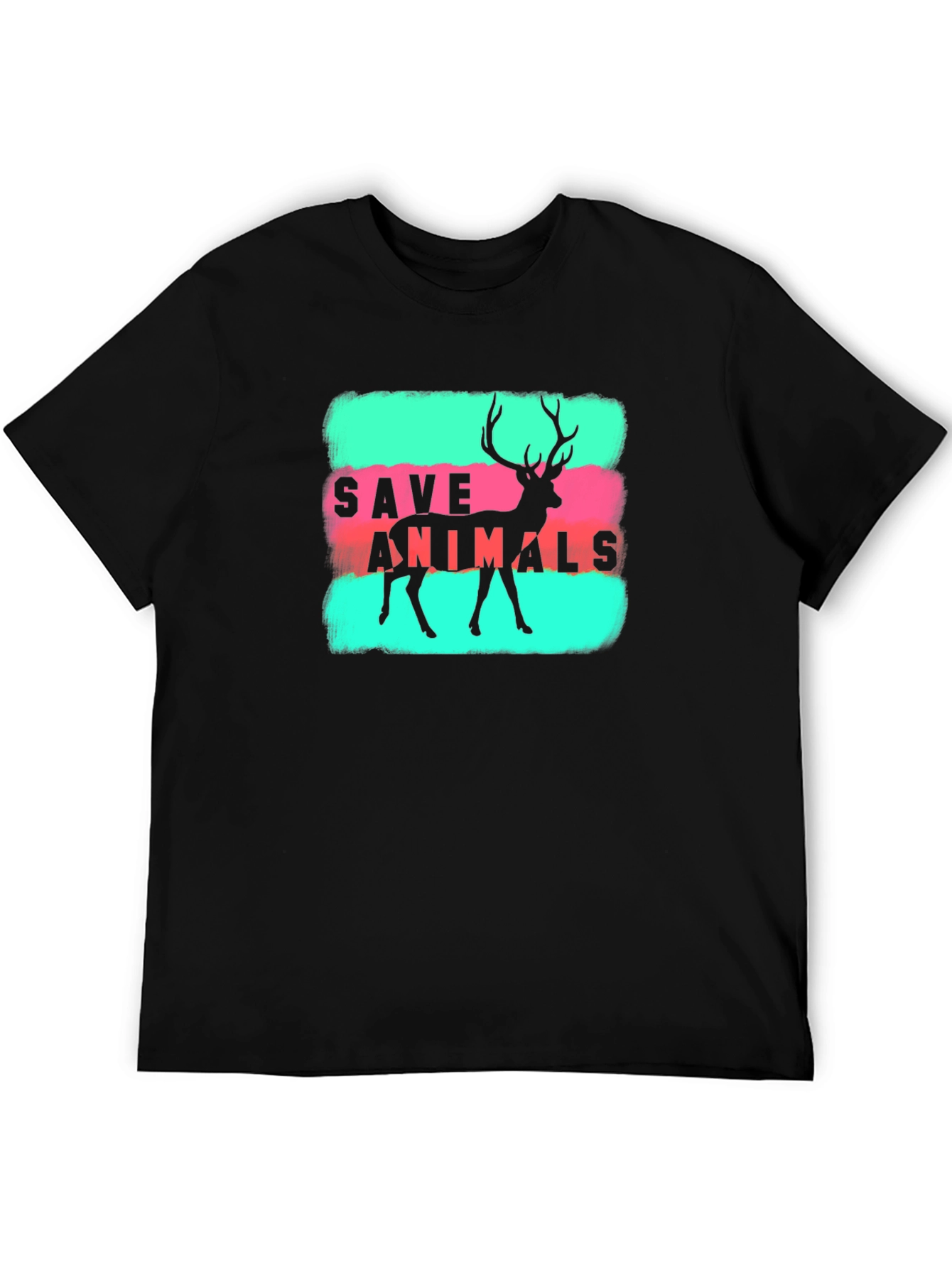 Save Animals Deer Graphic Tee - Black Cotton T-Shirt