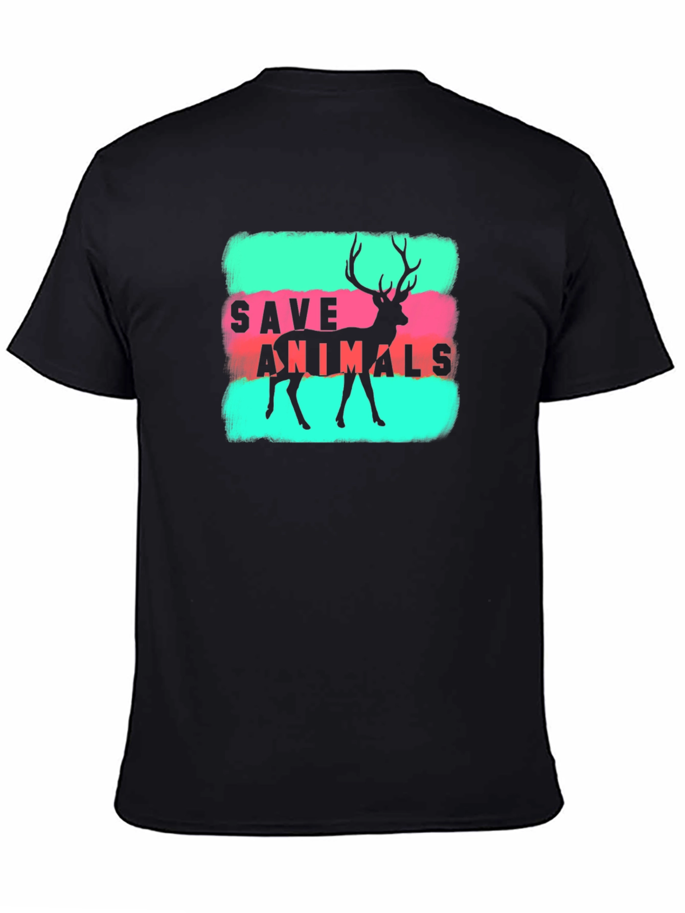 Save Animals Deer Graphic Tee - Black Cotton T-Shirt