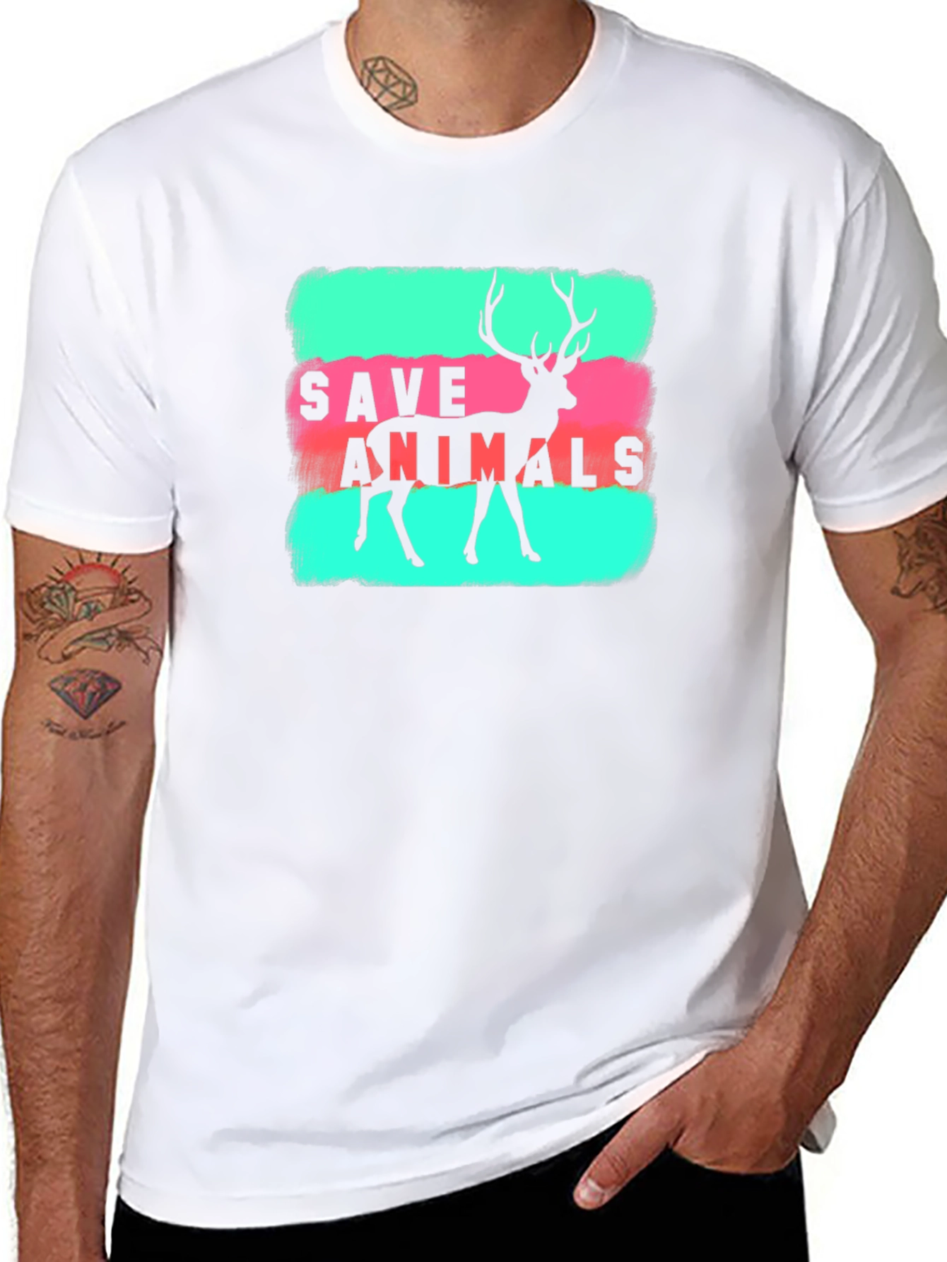 Save Animals Deer Graphic Tee - Black Cotton T-Shirt
