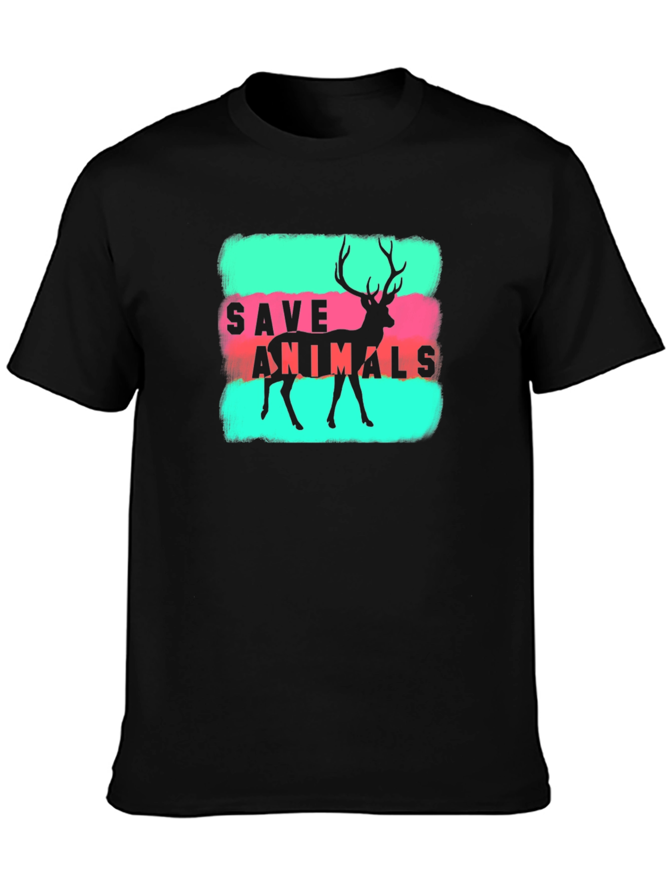 Save Animals Deer Graphic Tee - Black Cotton T-Shirt