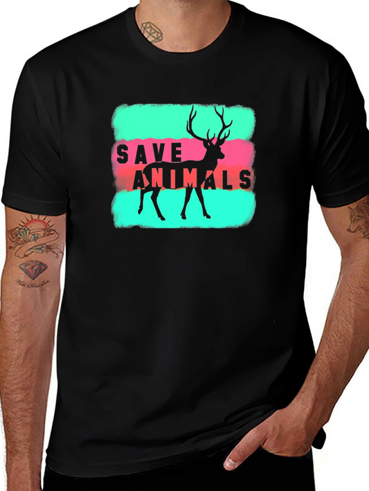 Save Animals Deer Graphic Tee - Black Cotton T-Shirt