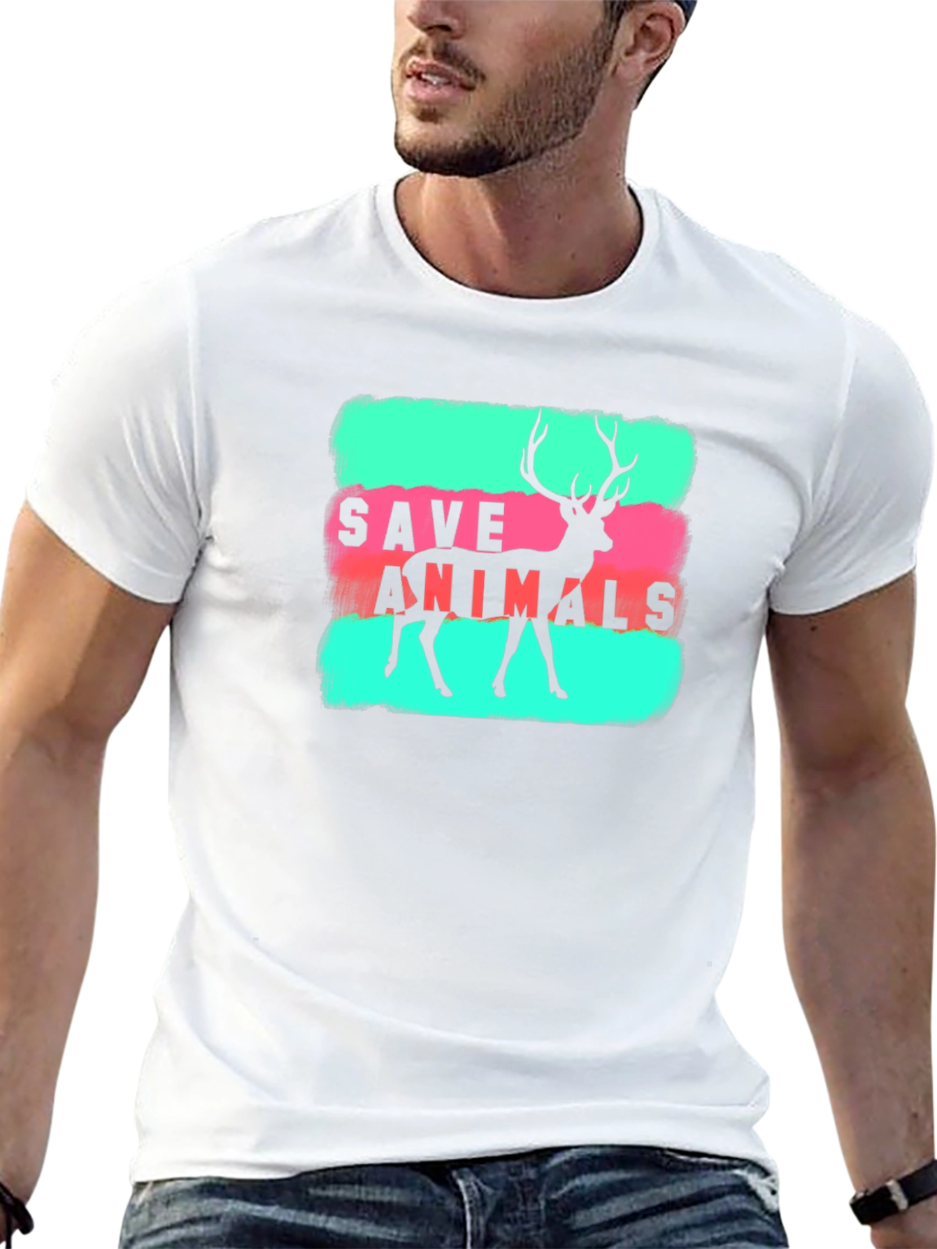 Save Animals Deer Graphic Tee - Black Cotton T-Shirt