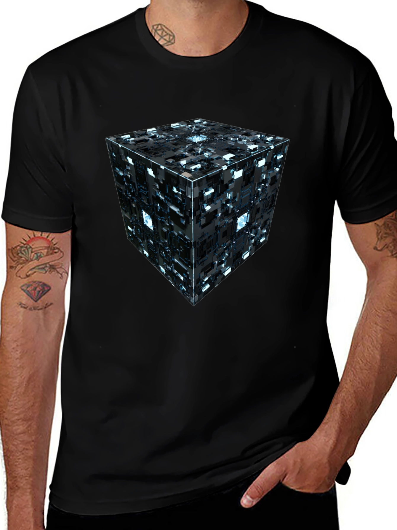 Abstract Tech Cube Graphic T-Shirt - Modern Design