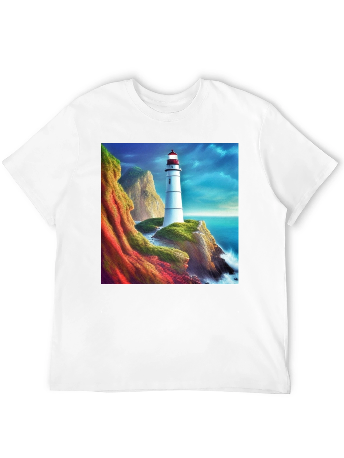 Lighthouse Scene Graphic Tee - Coastal Design T-Shirt