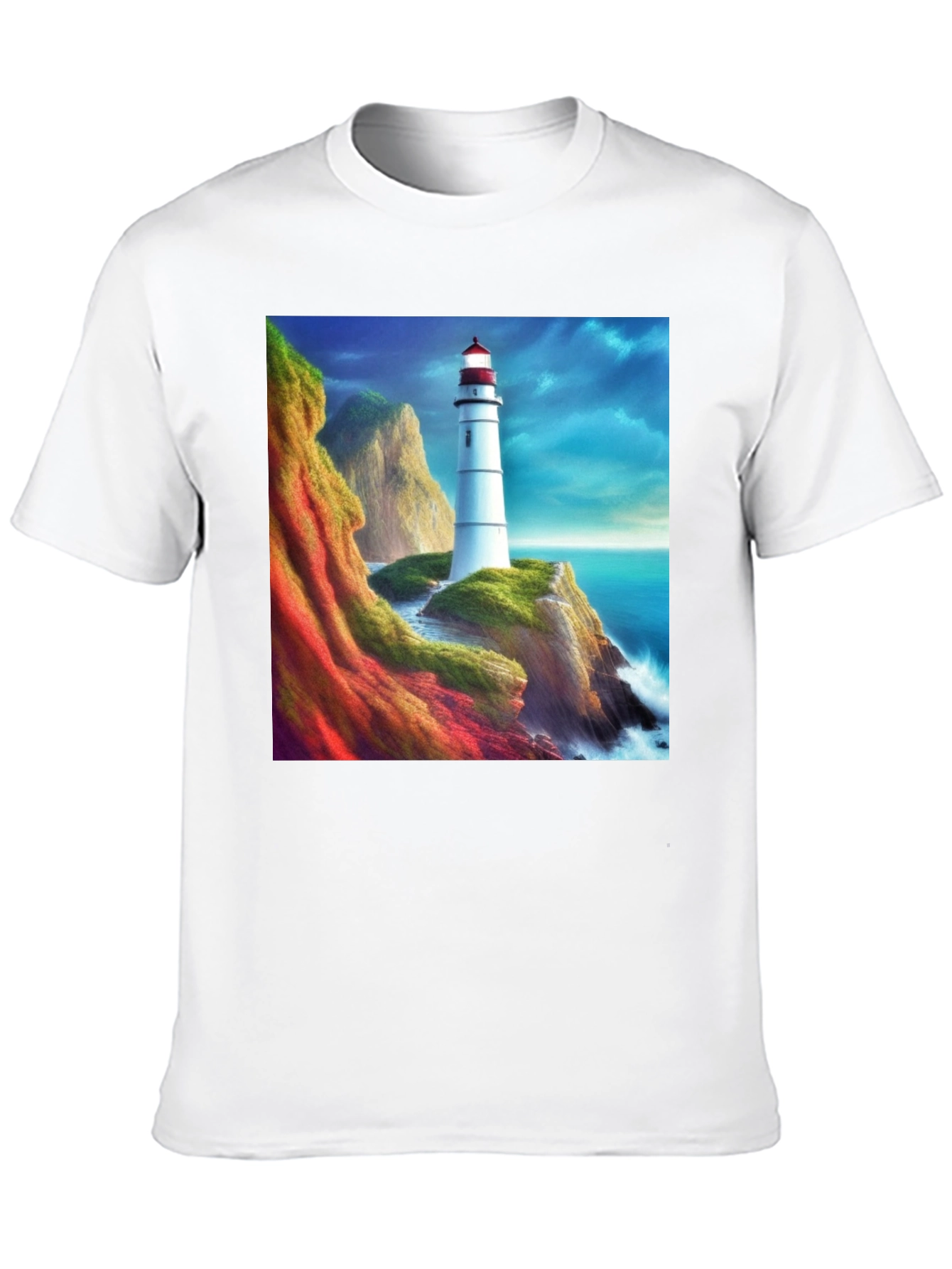 Lighthouse Scene Graphic Tee - Coastal Design T-Shirt