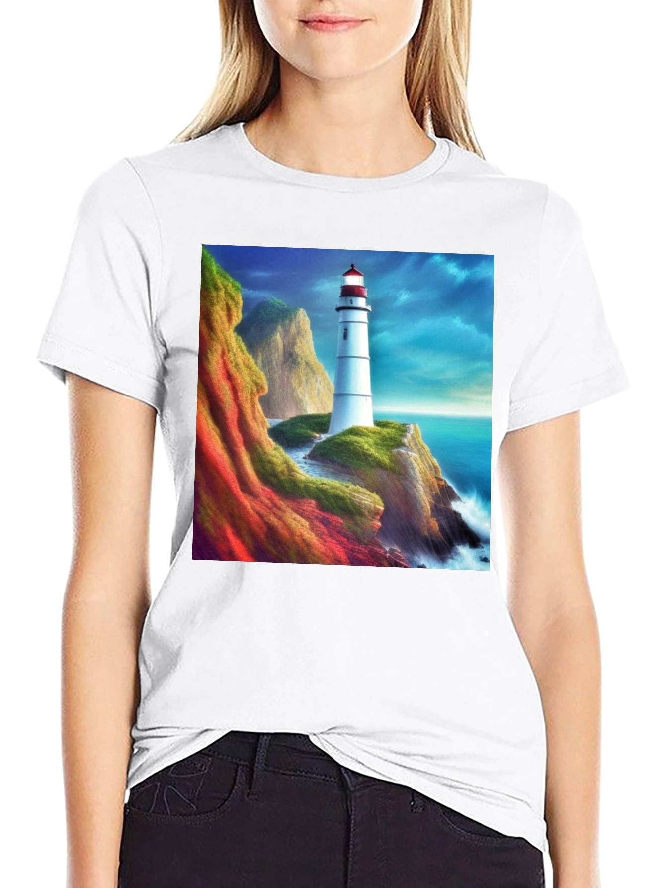 Lighthouse Scene Graphic Tee - Coastal Design T-Shirt