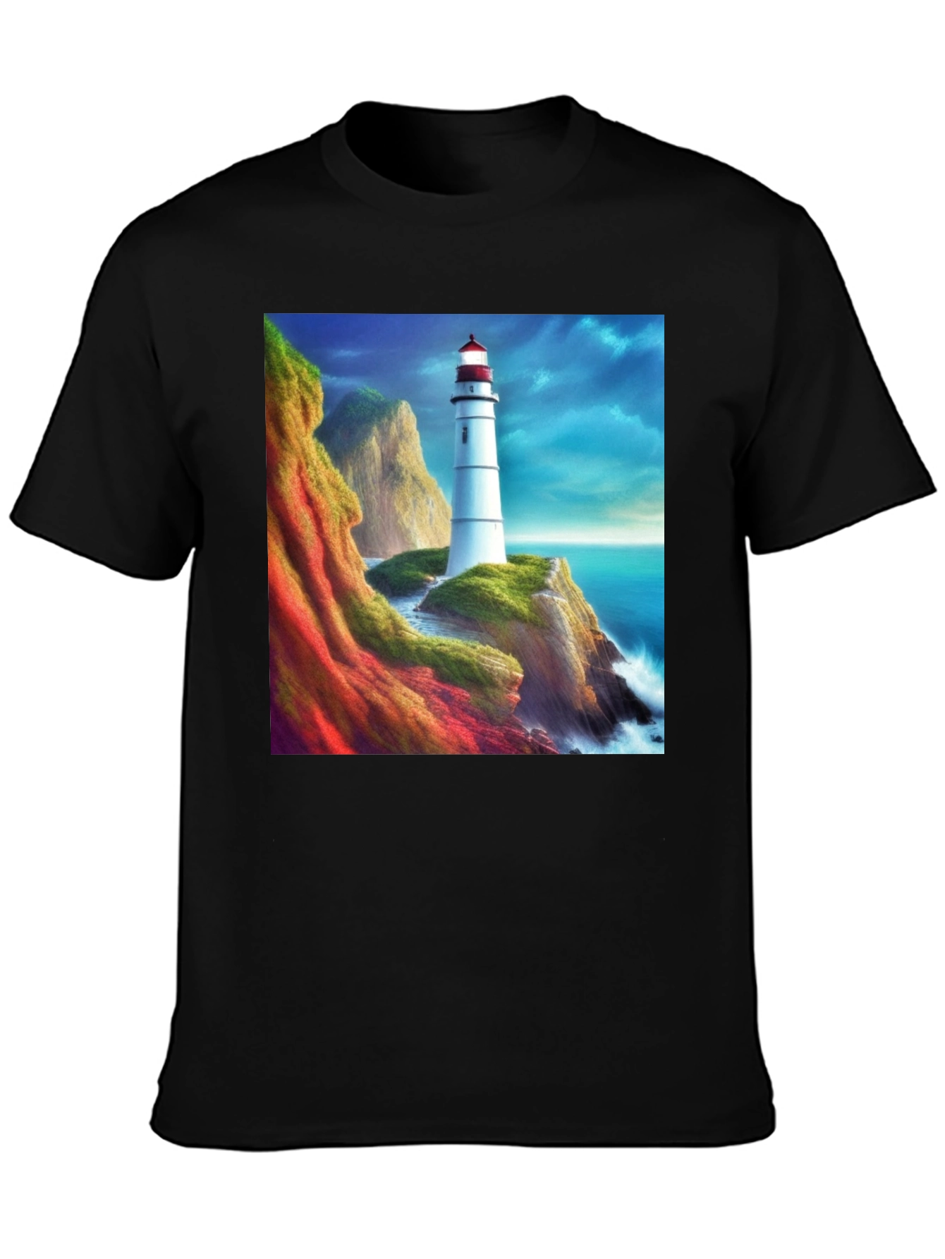 Lighthouse Scene Graphic Tee - Coastal Design T-Shirt