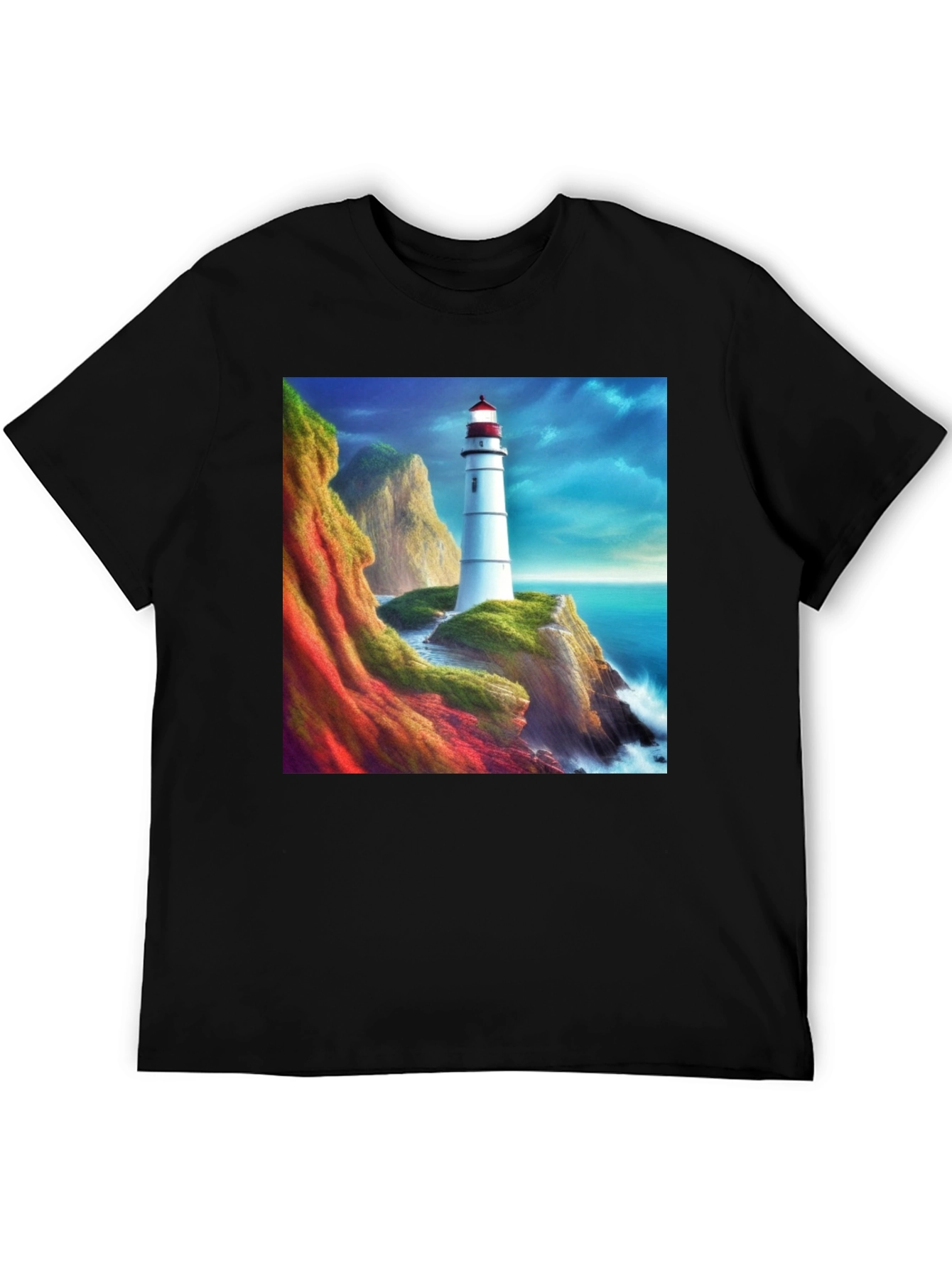 Lighthouse Scene Graphic Tee - Coastal Design T-Shirt