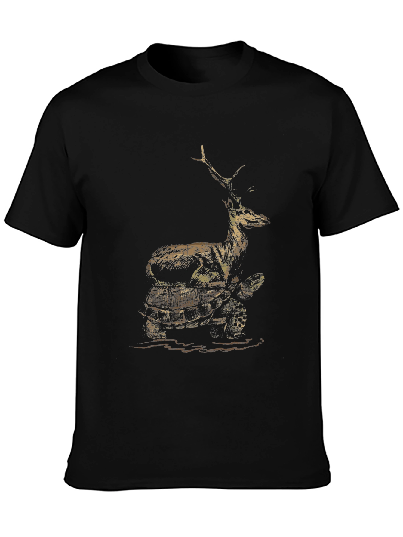 Deer Riding Turtle Graphic Tee - Black