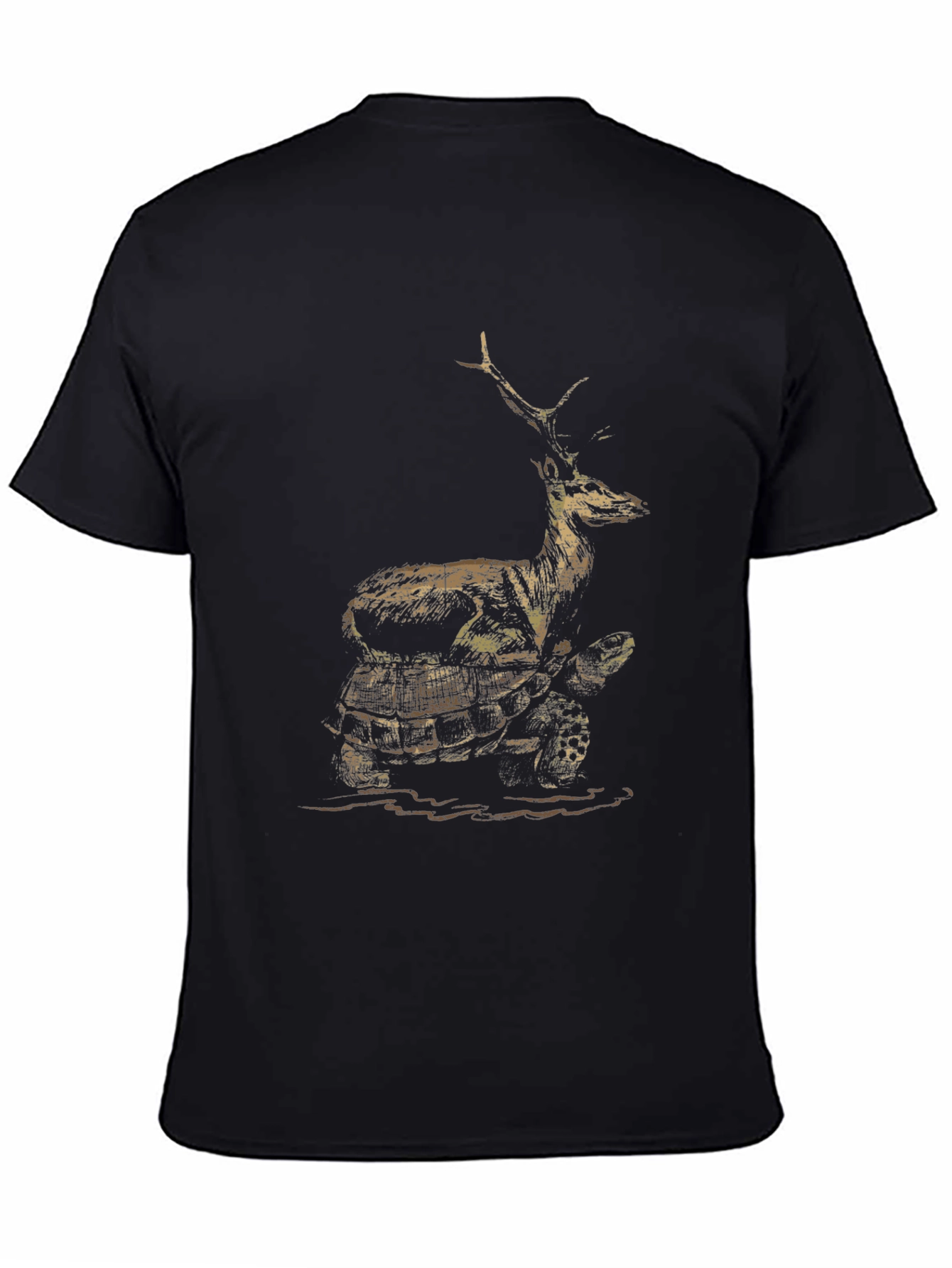 Deer Riding Turtle Graphic Tee - Black