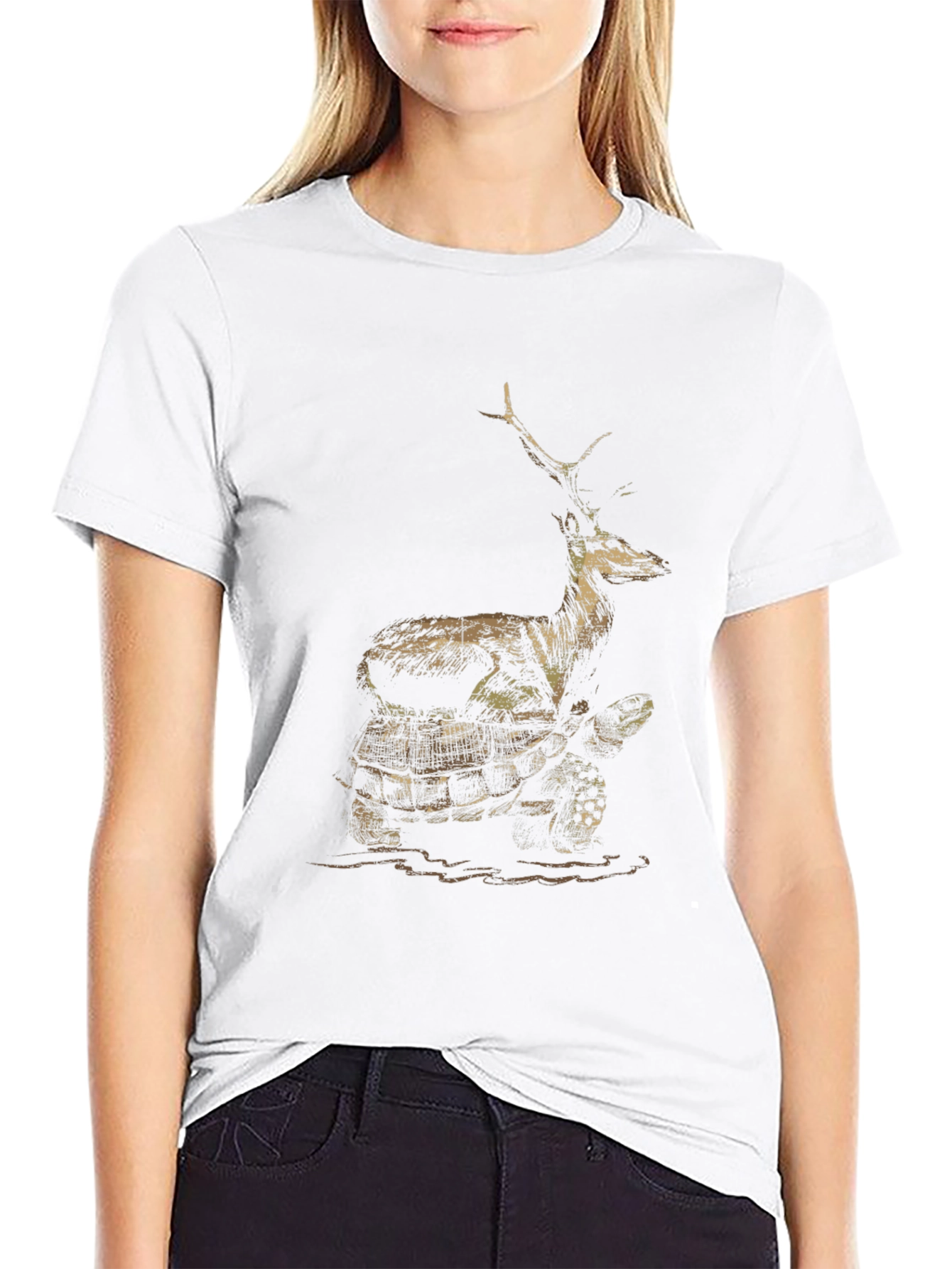 Deer Riding Turtle Graphic Tee - Black