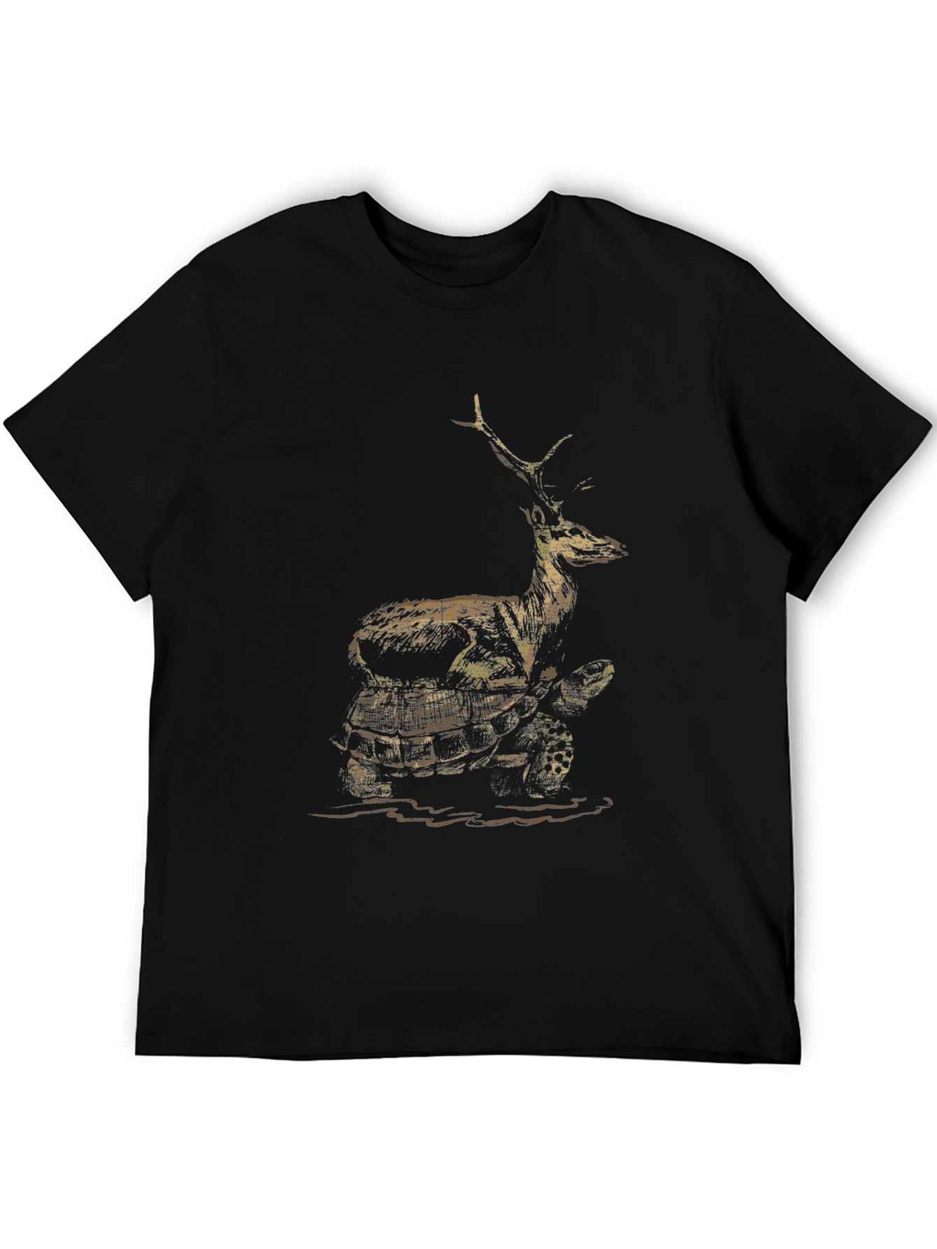 Deer Riding Turtle Graphic Tee - Black