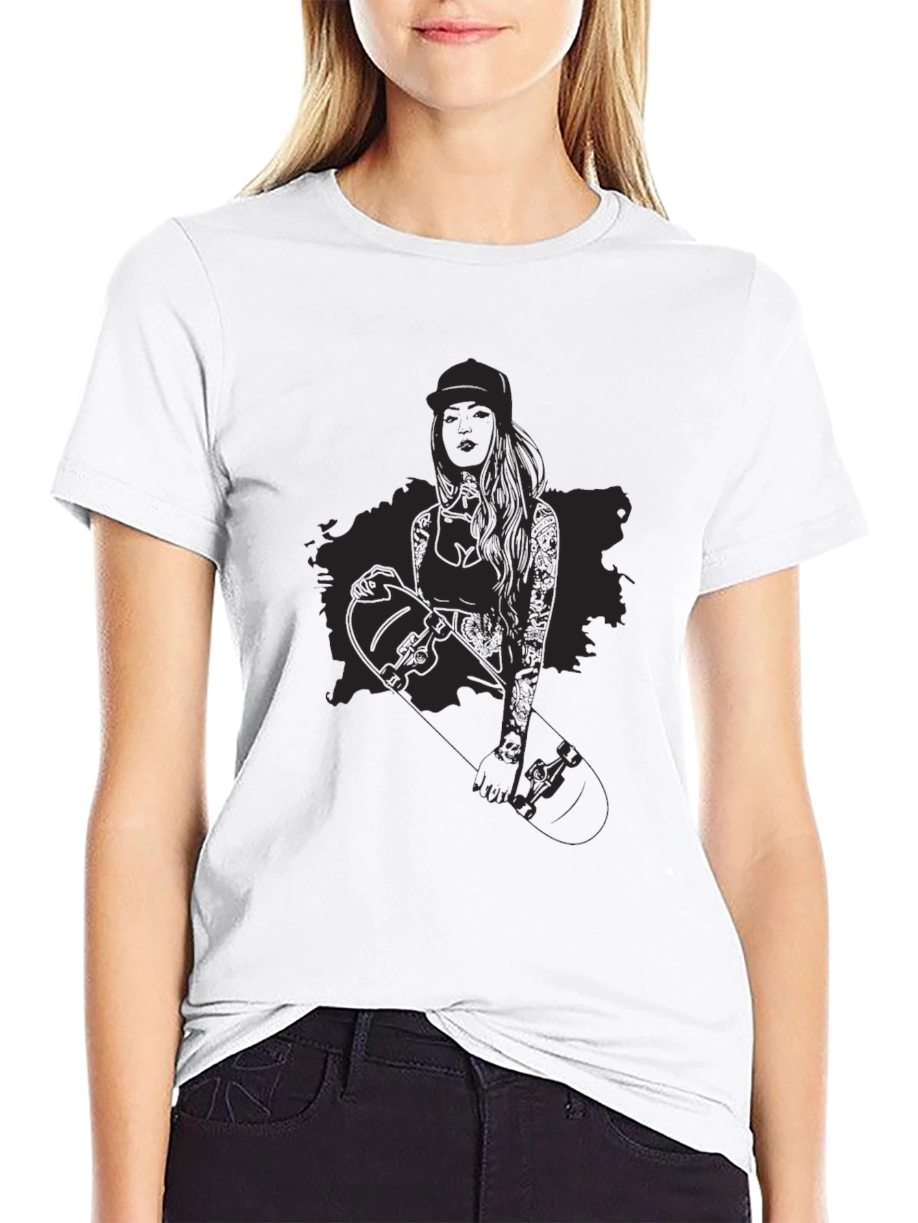 Skater Girl Graphic Black T-Shirt