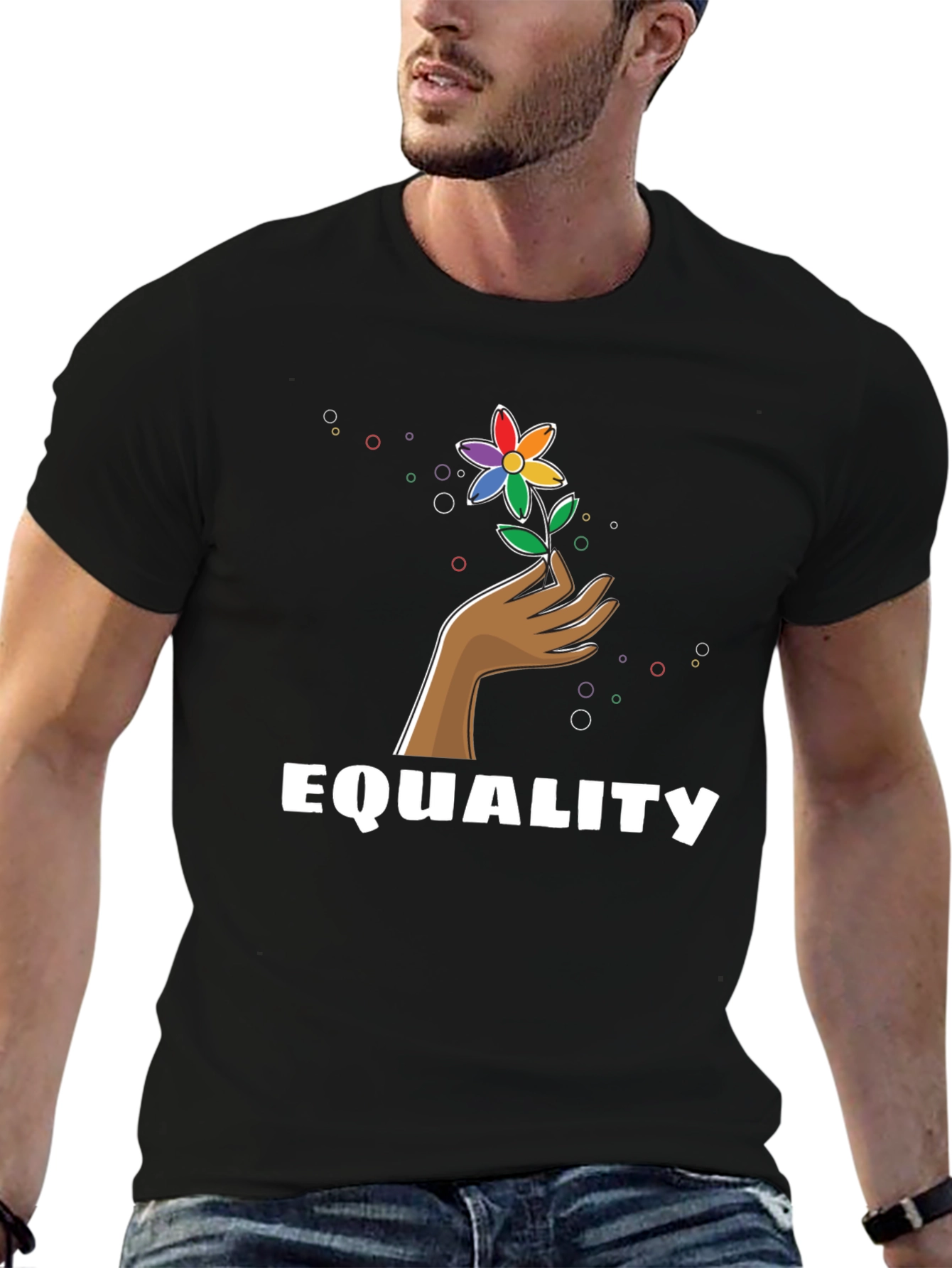 Equality Flower Graphic Tee - Unisex Black T-Shirt