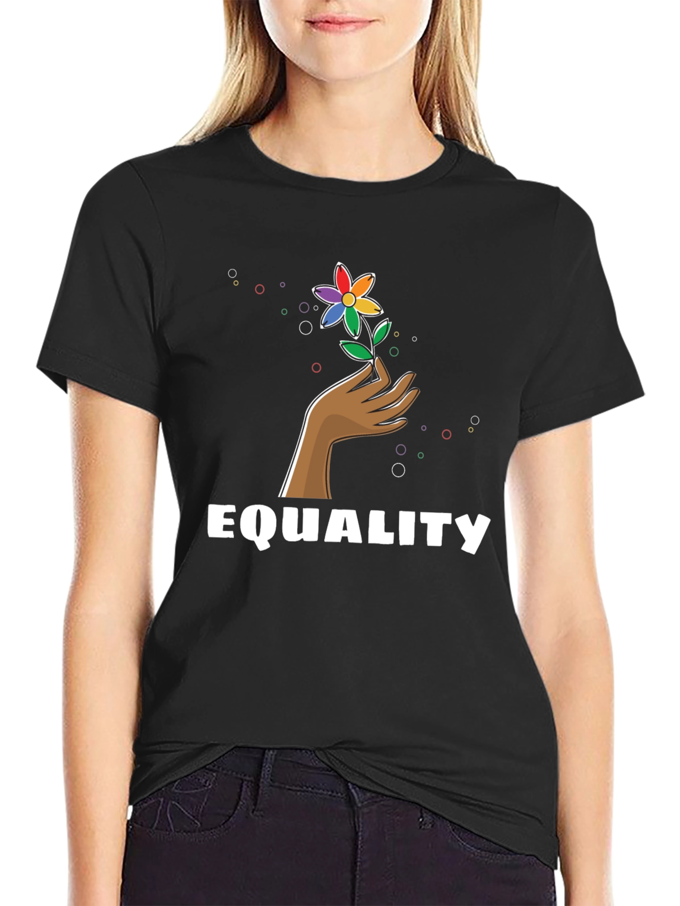 Equality Flower Graphic Tee - Unisex Black T-Shirt