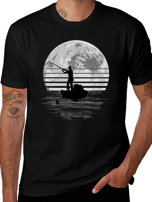 Fisherman Moon Graphic T-Shirt - Black