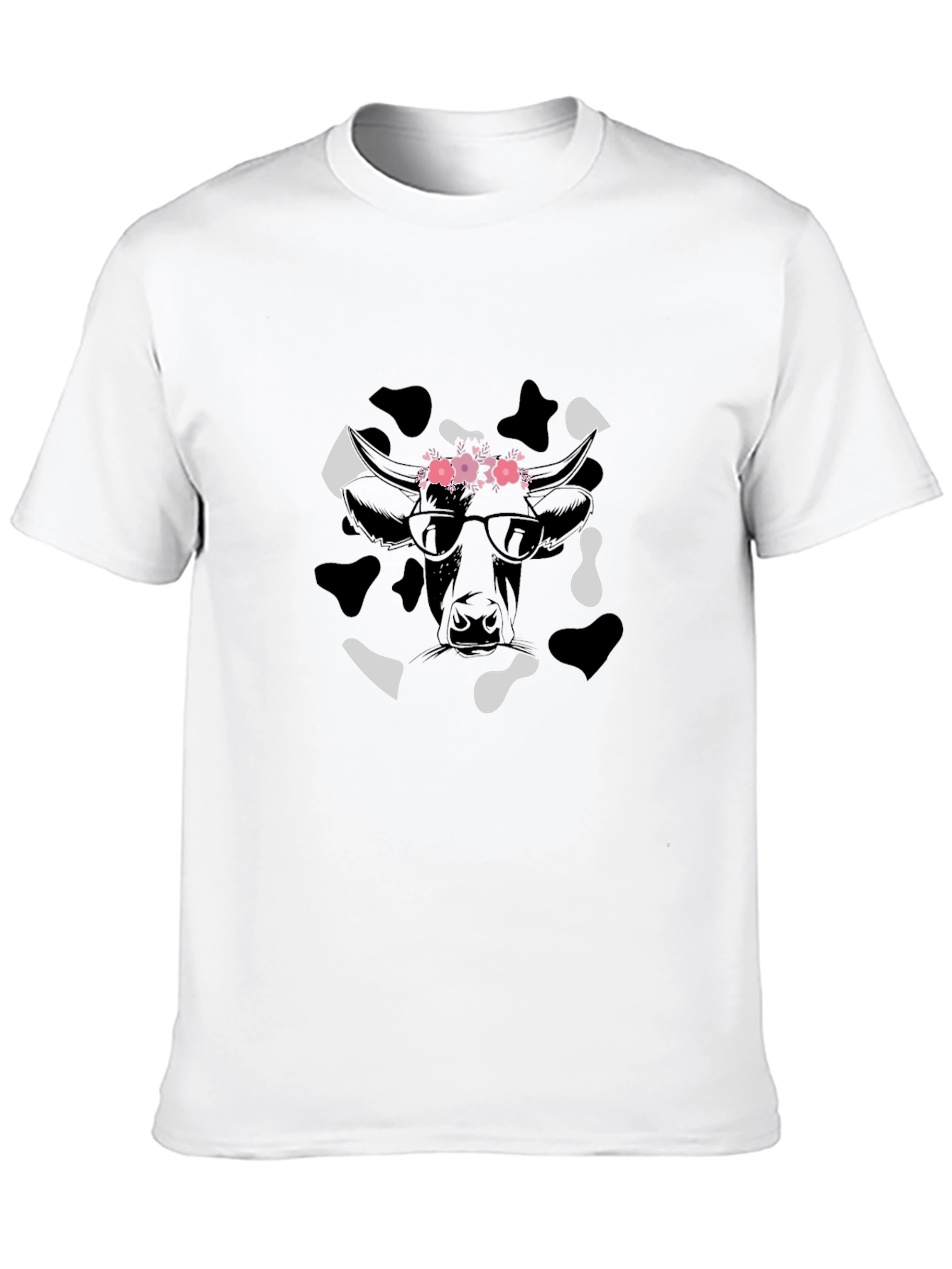 Cow Print T-Shirt with Floral Crown