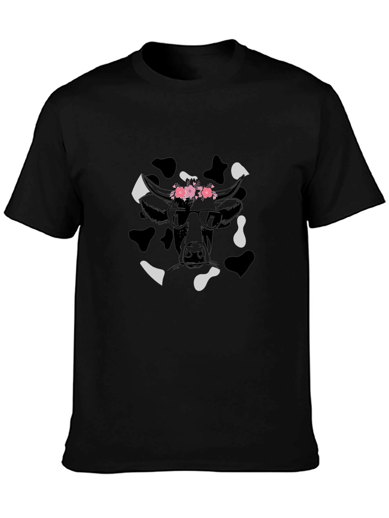 Cow Print T-Shirt with Floral Crown