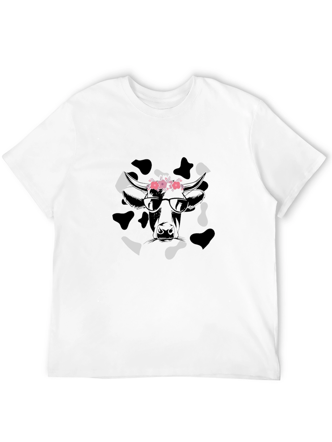 Cow Print T-Shirt with Floral Crown