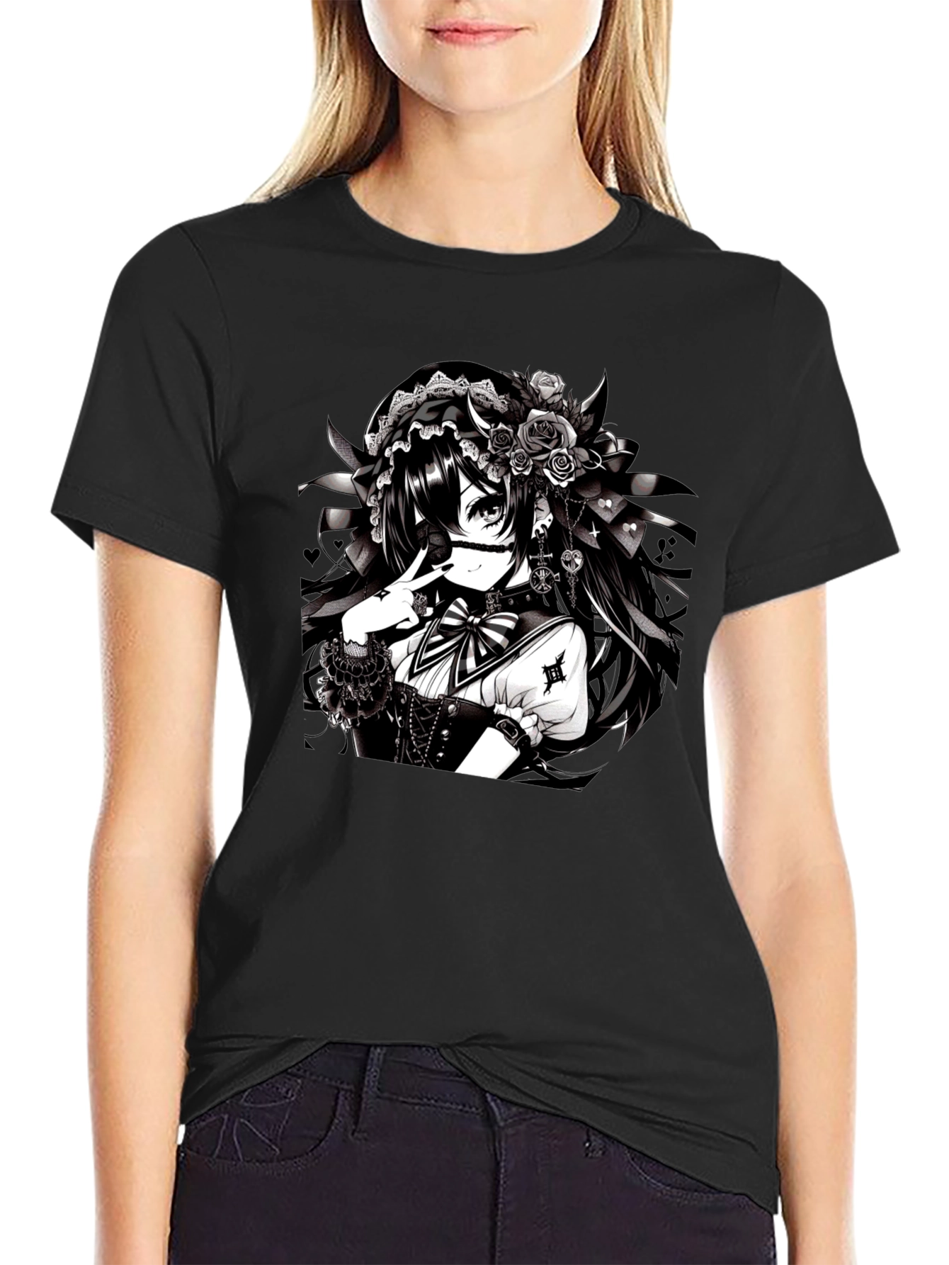Anime Girl Graphic Black T-Shirt
