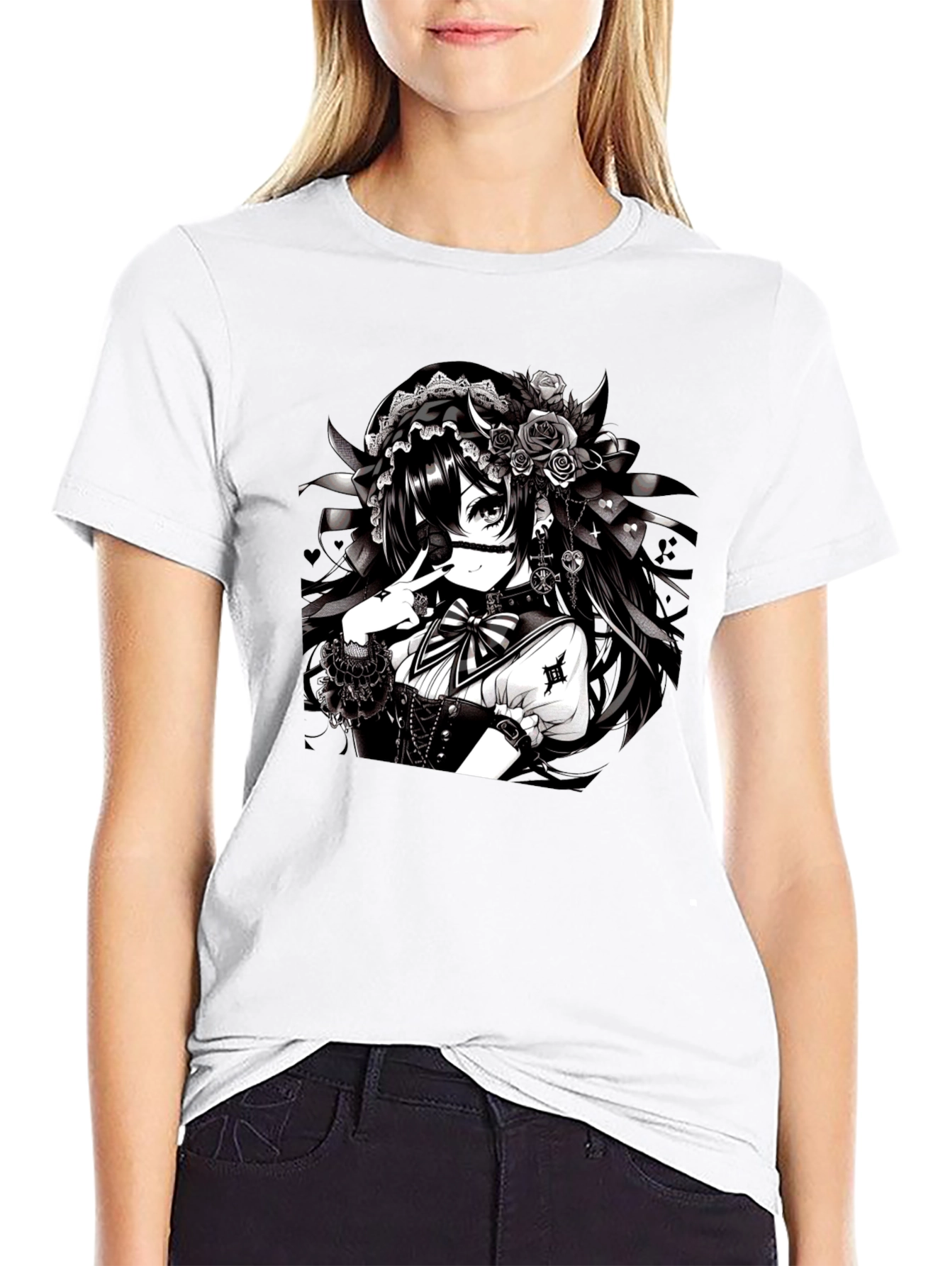 Anime Girl Graphic Black T-Shirt