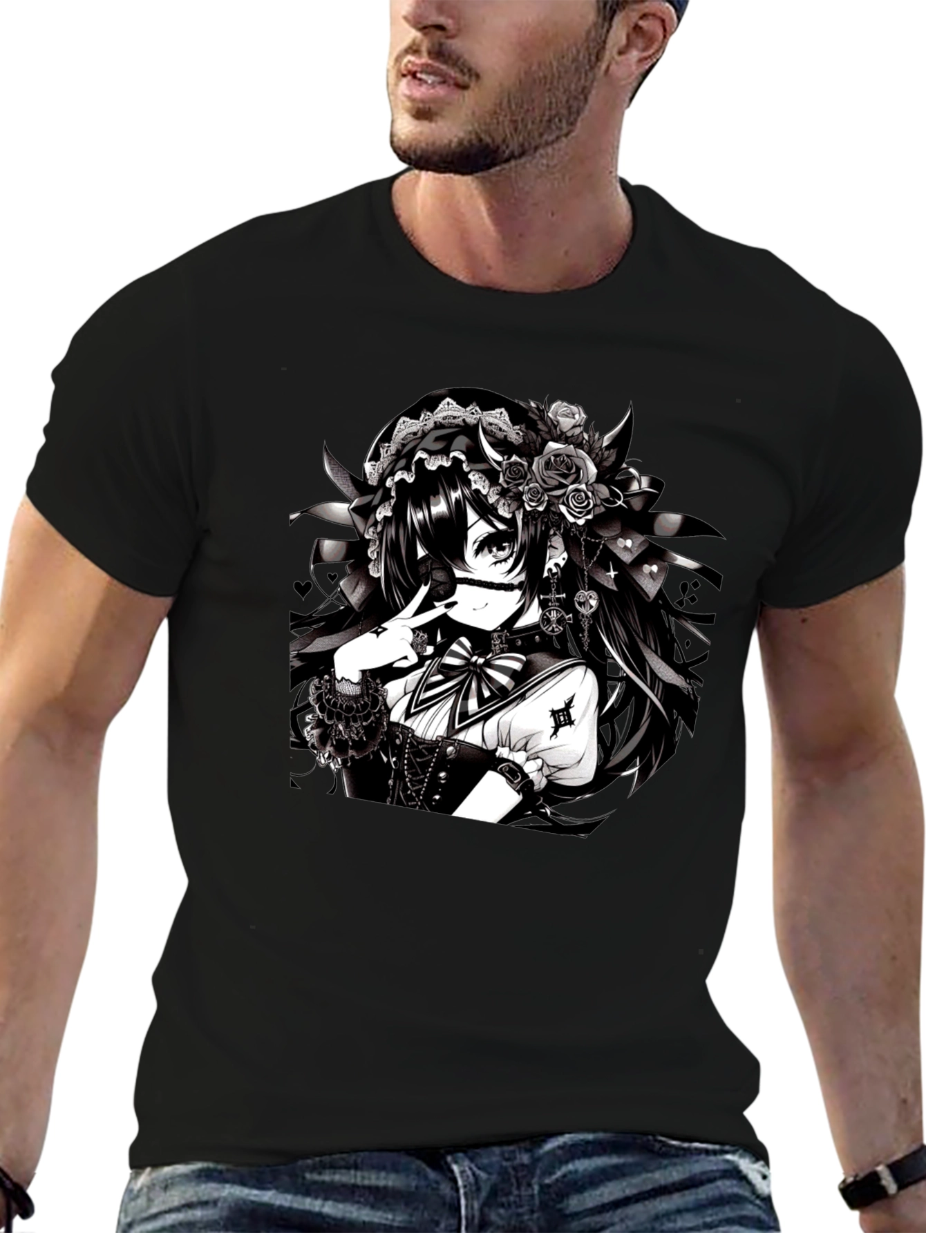 Anime Girl Graphic Black T-Shirt