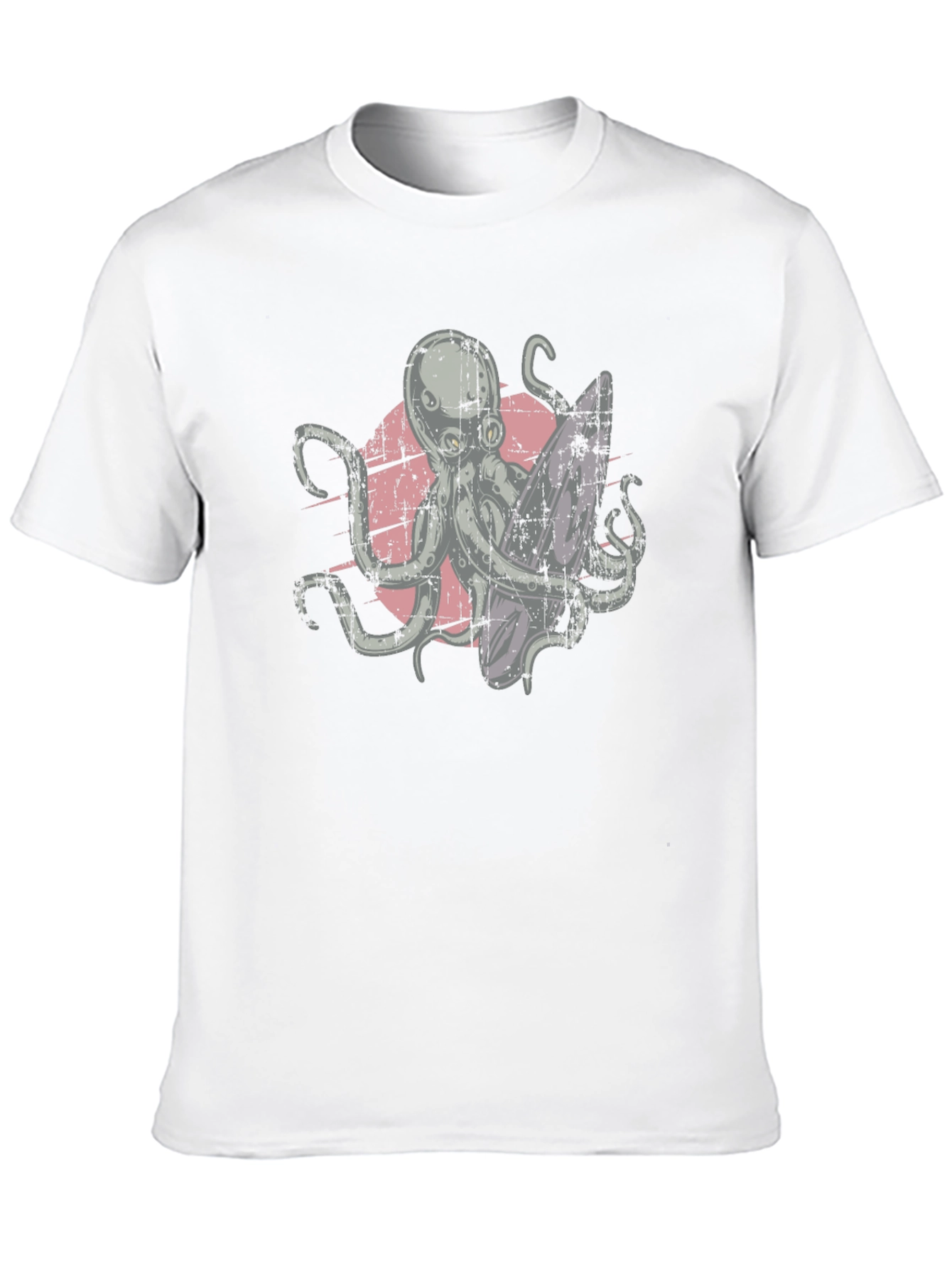 Surfing Octopus Graphic Tee - Black Cotton T-Shirt