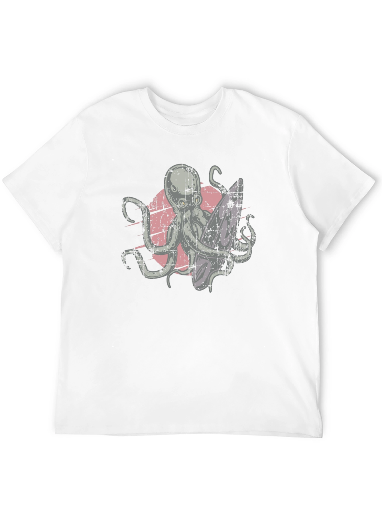 Surfing Octopus Graphic Tee - Black Cotton T-Shirt