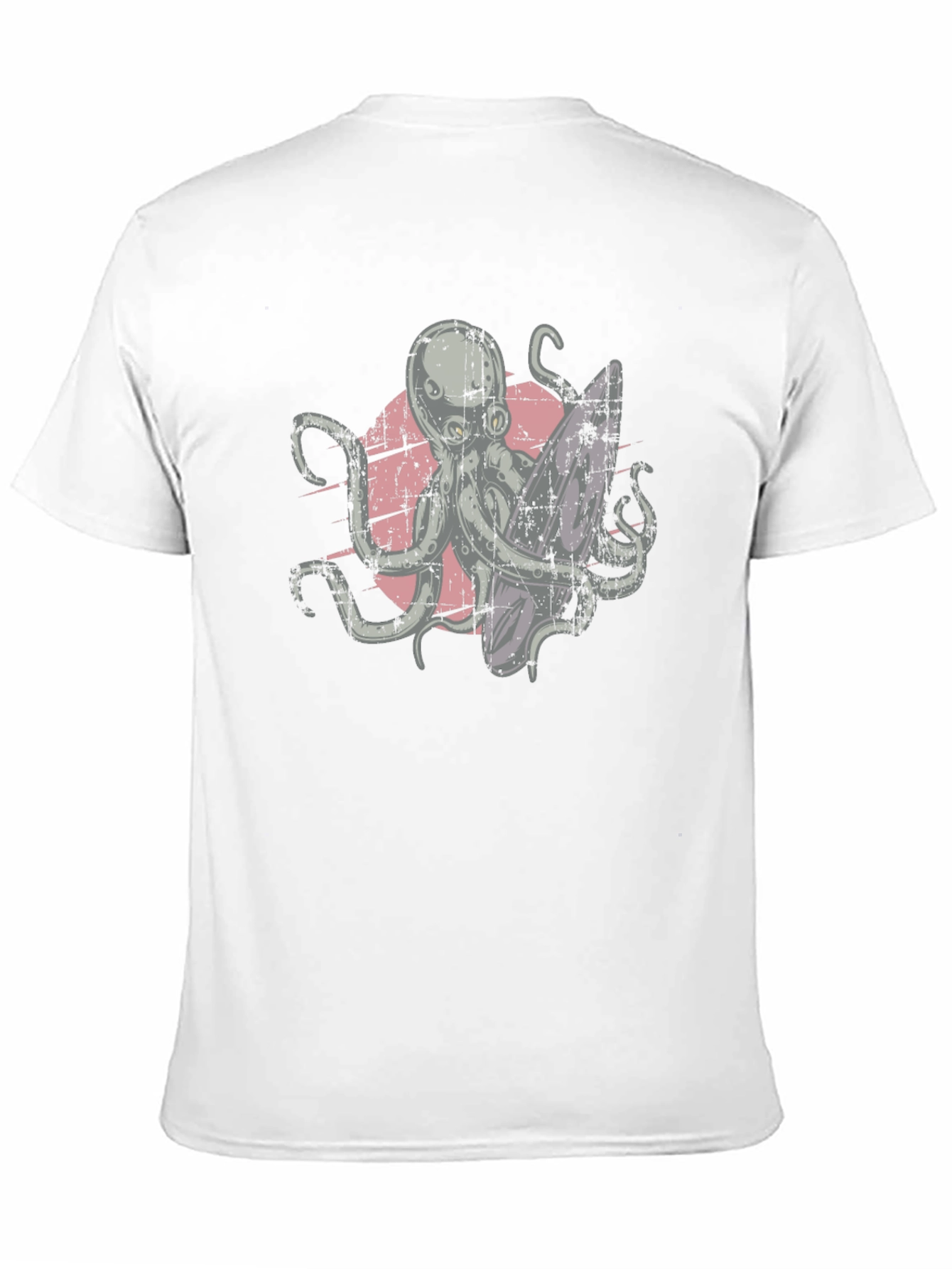 Surfing Octopus Graphic Tee - Black Cotton T-Shirt