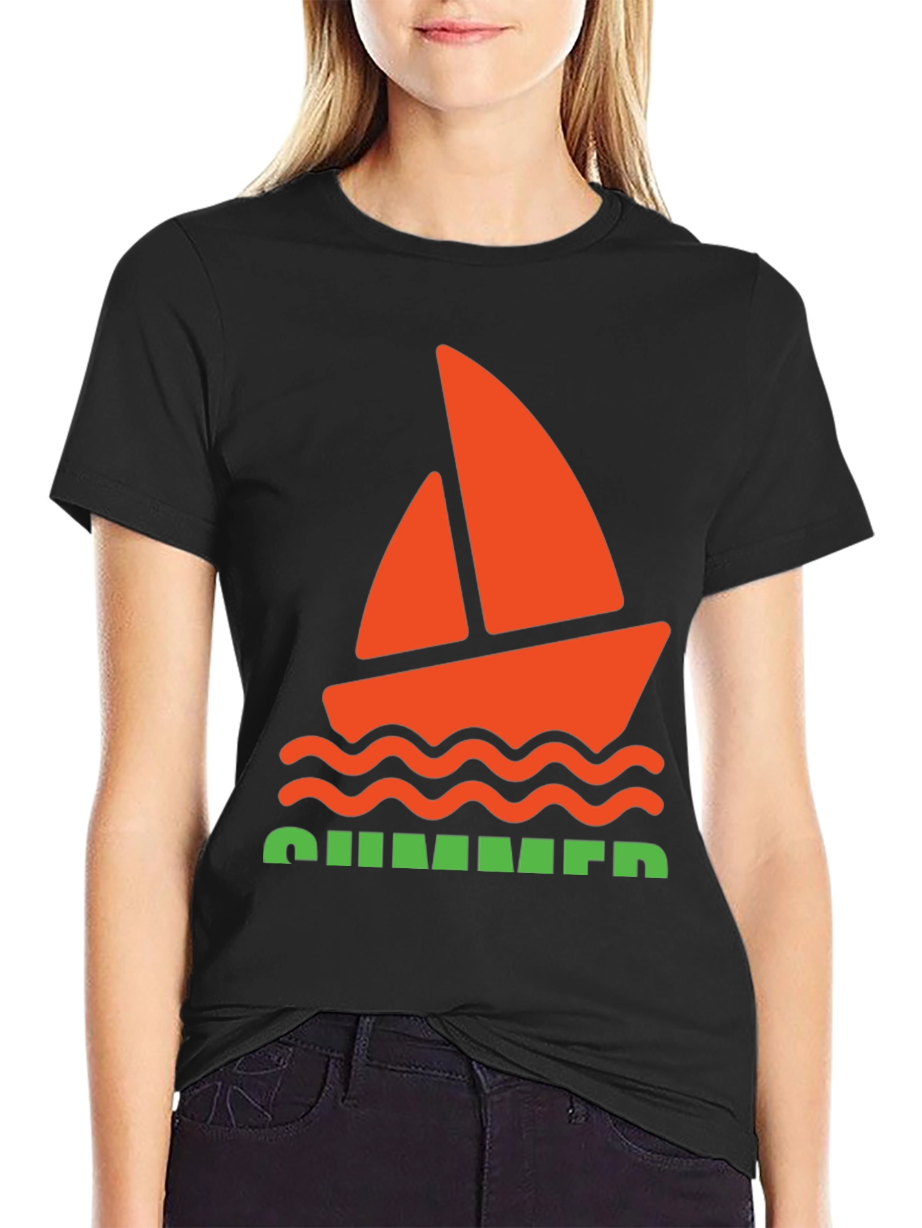 Summer Vibes Graphic Tee - Black Cotton T-Shirt