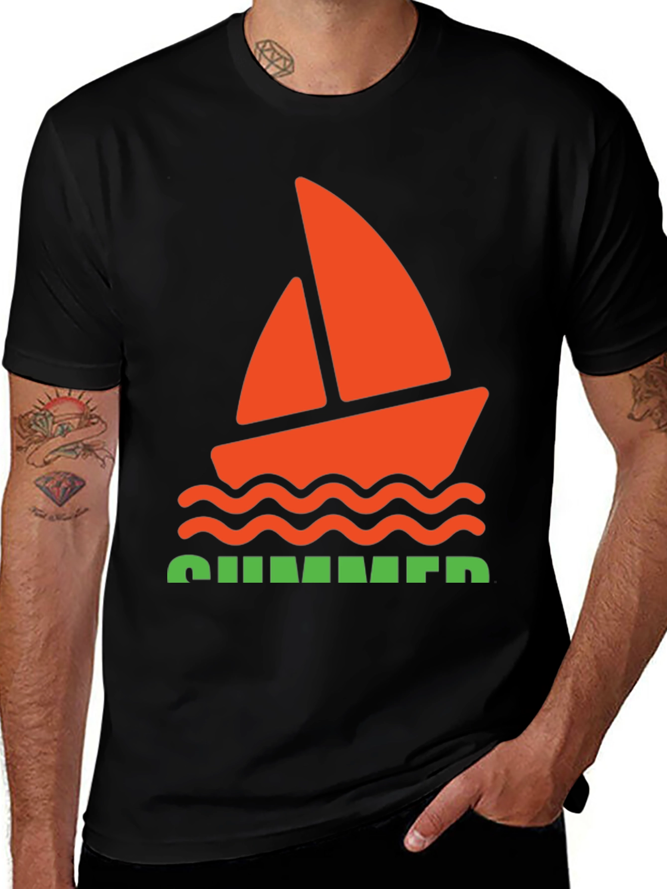 Summer Vibes Graphic Tee - Black Cotton T-Shirt