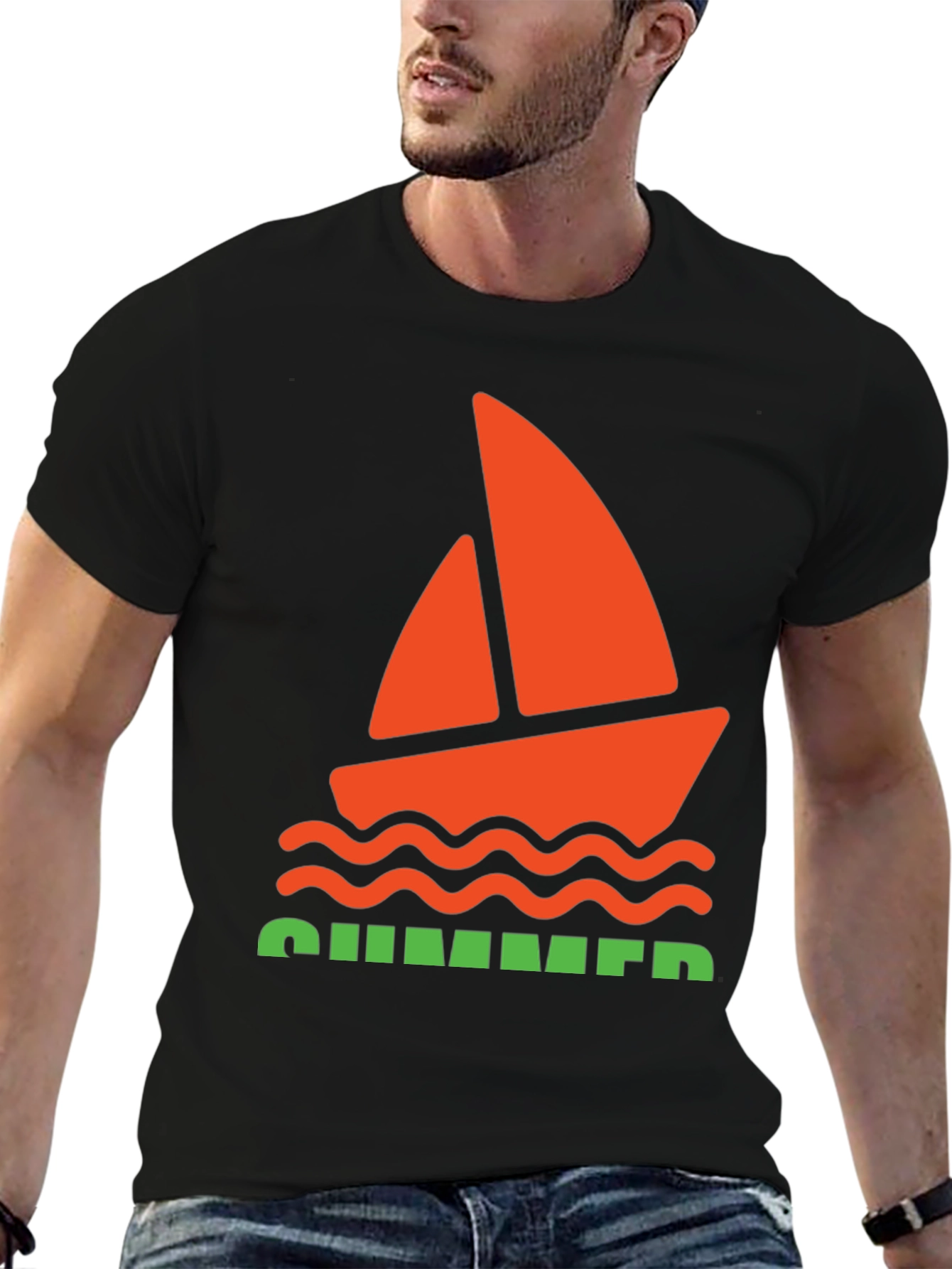 Summer Vibes Graphic Tee - Black Cotton T-Shirt