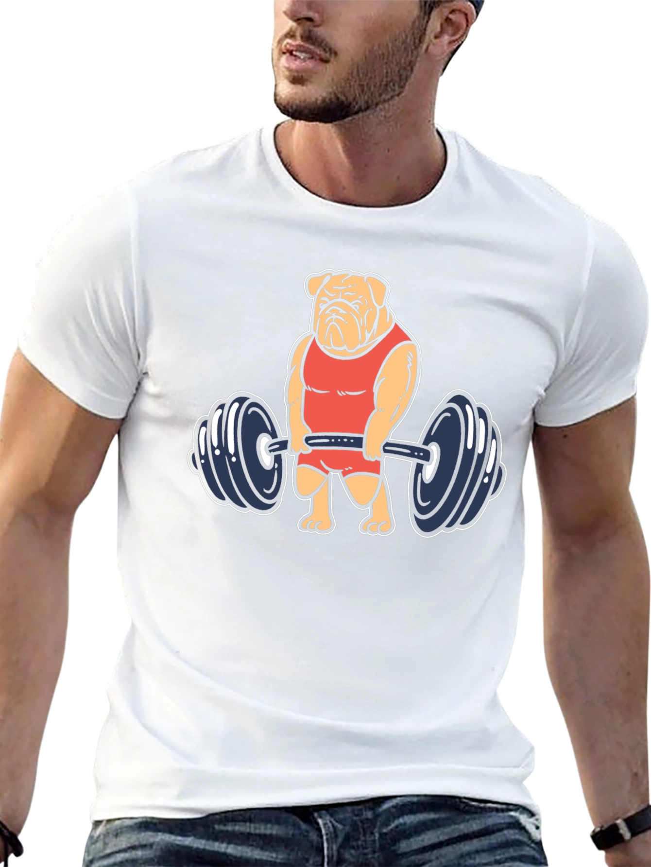 Bulldog Lifting Weights Graphic Tee