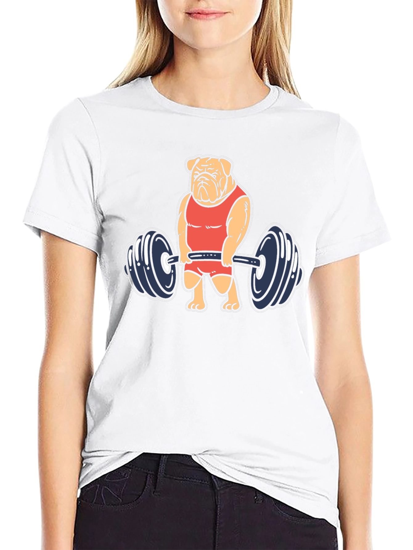 Bulldog Lifting Weights Graphic Tee