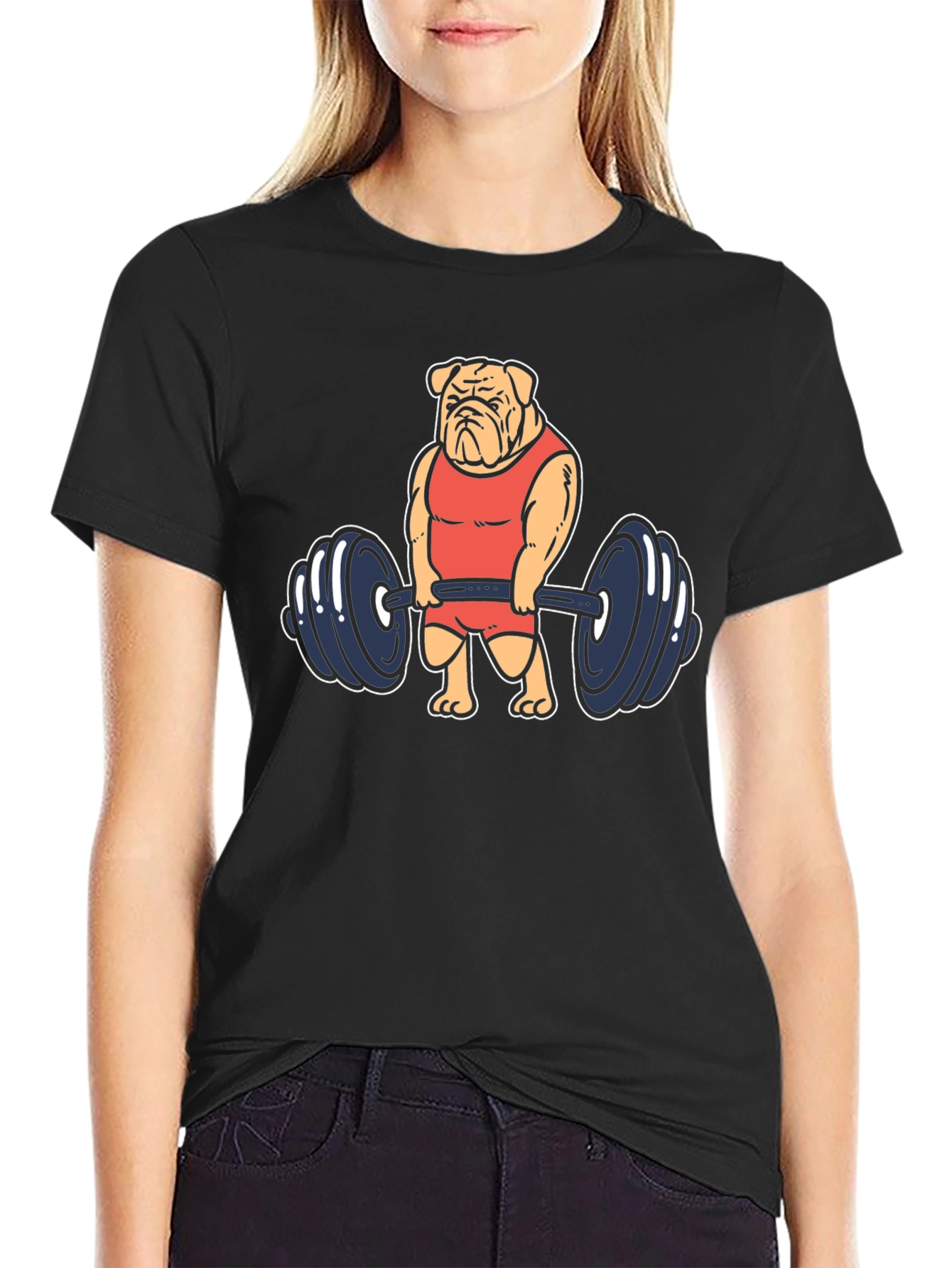 Bulldog Lifting Weights Graphic Tee