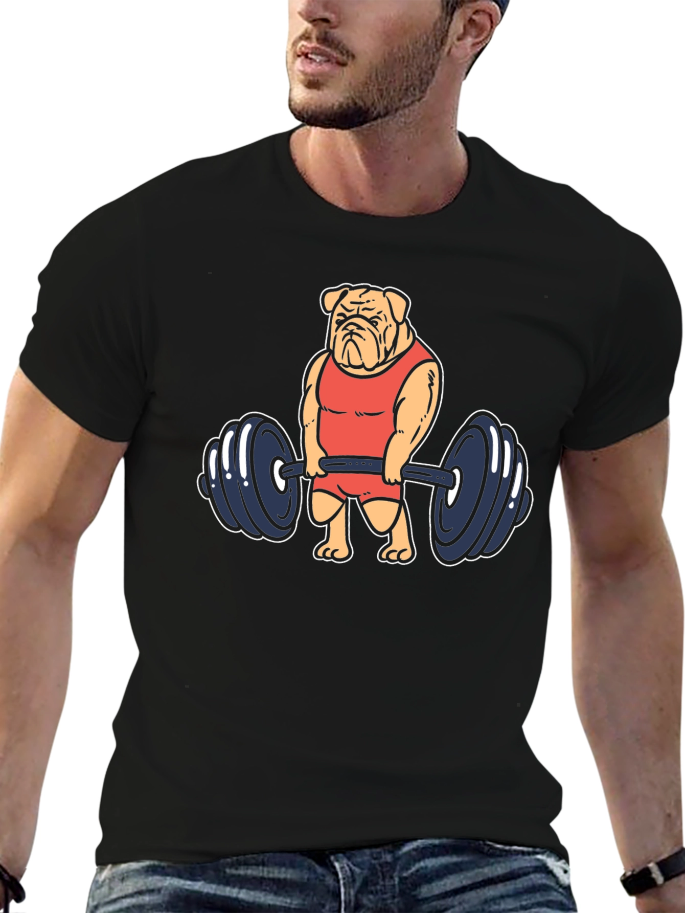 Bulldog Lifting Weights Graphic Tee