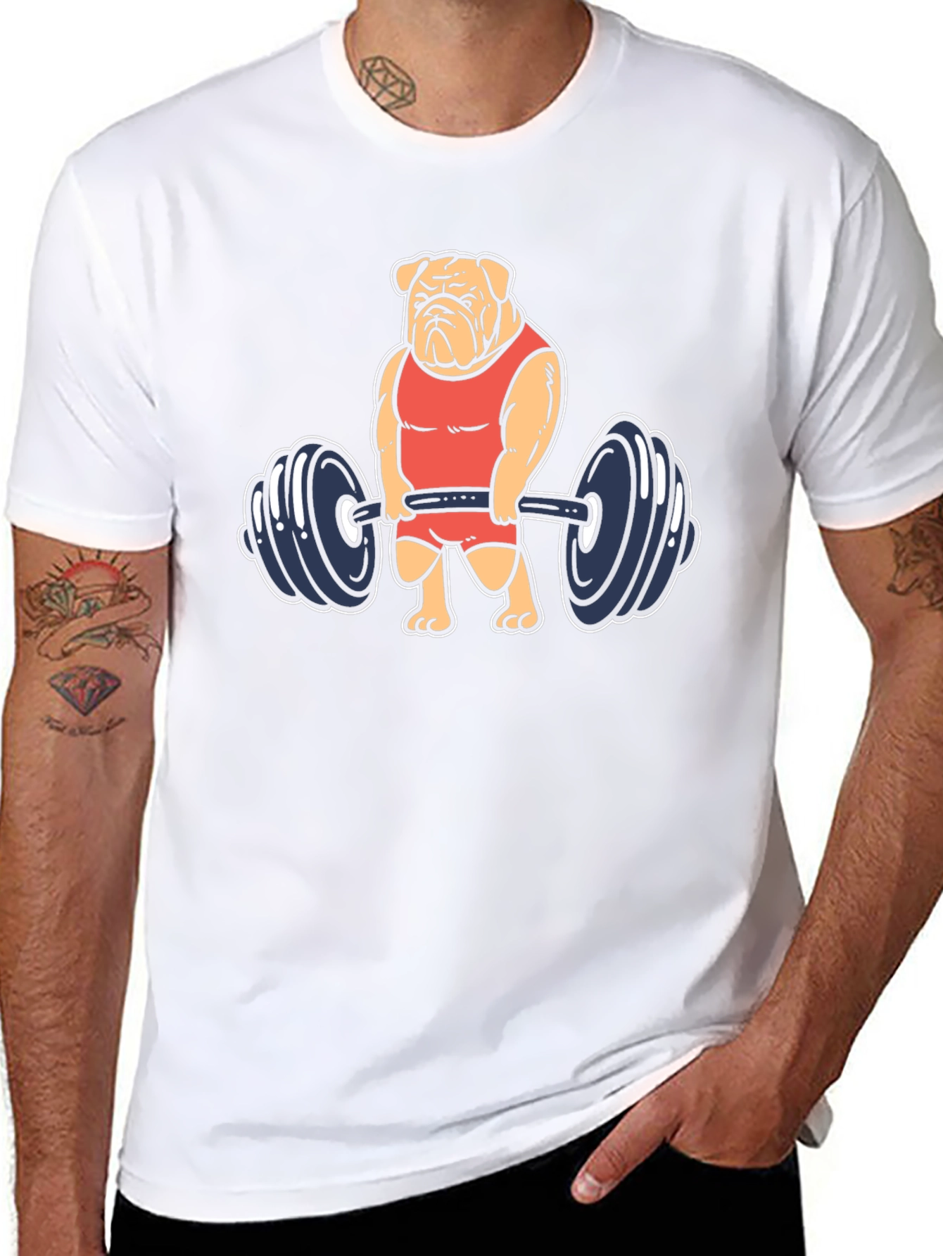 Bulldog Lifting Weights Graphic Tee
