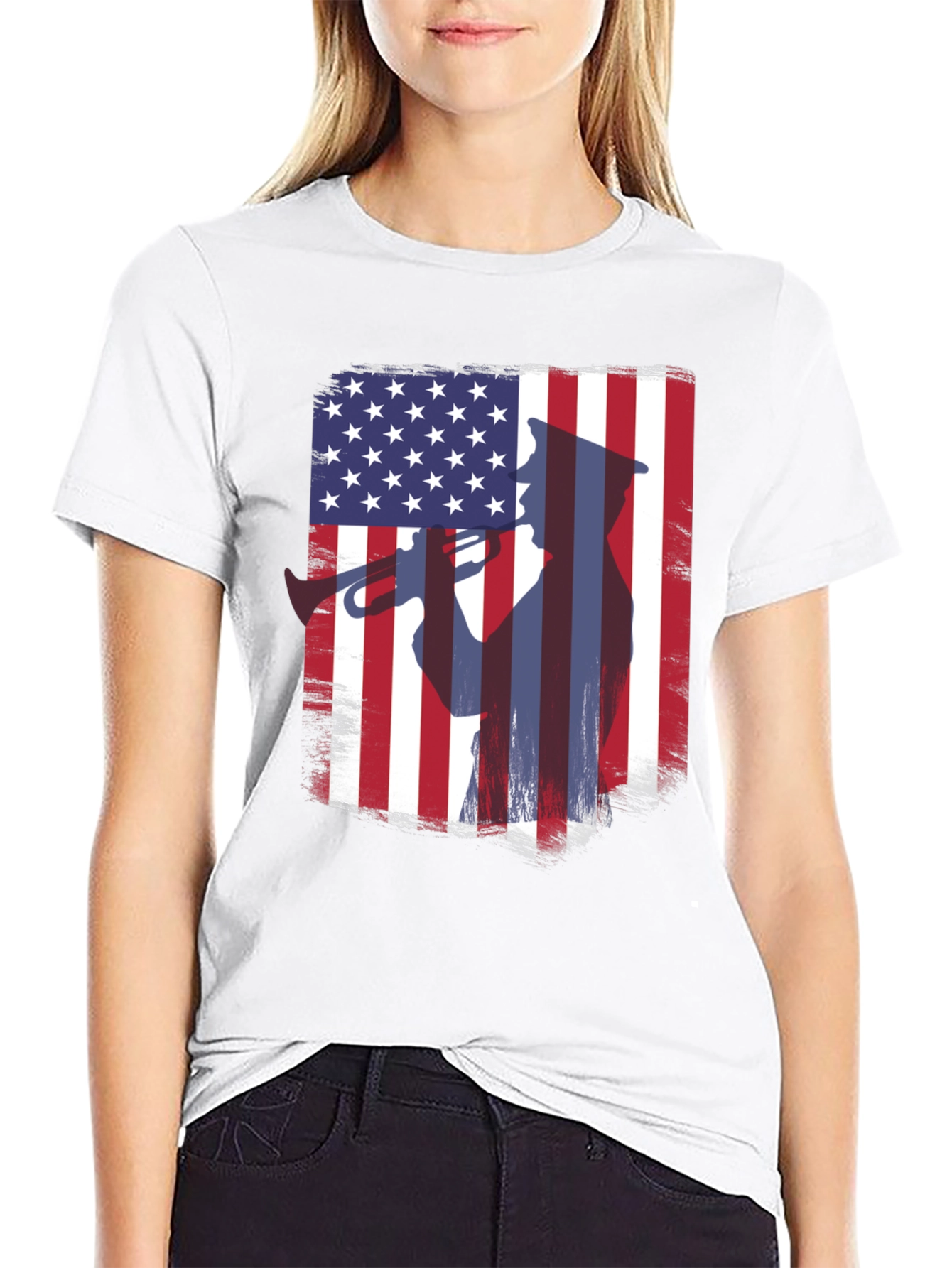 Patriotic Trumpet Player American Flag T-Shirt
