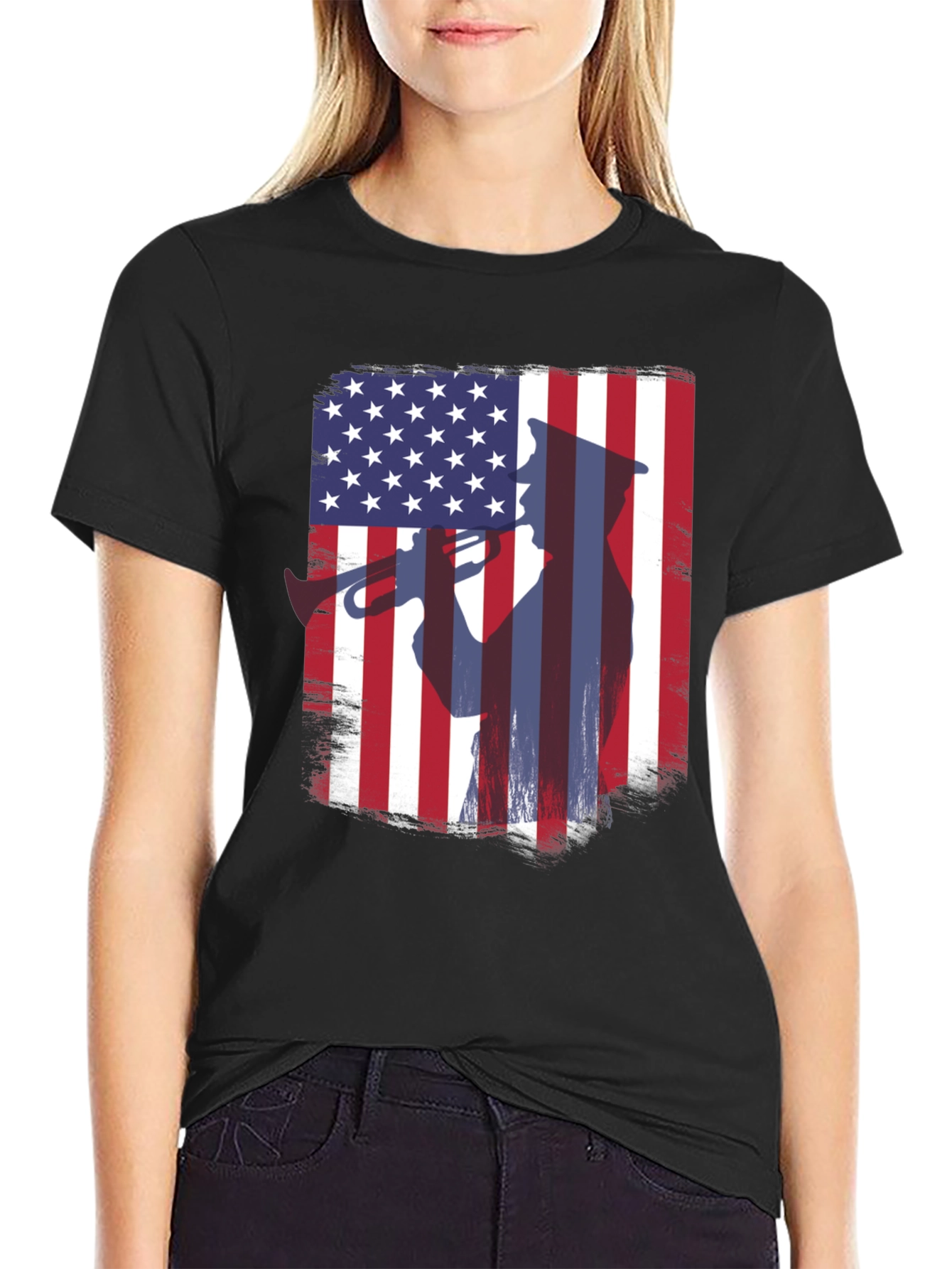 Patriotic Trumpet Player American Flag T-Shirt
