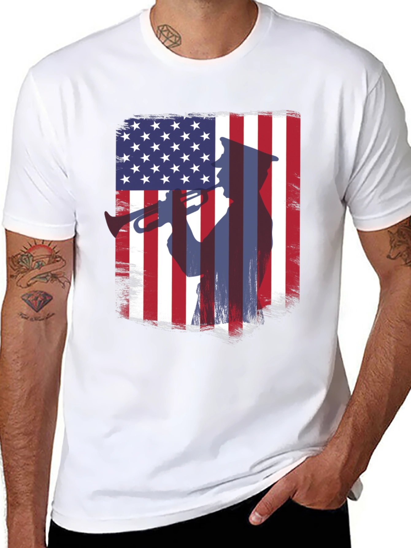 Patriotic Trumpet Player American Flag T-Shirt